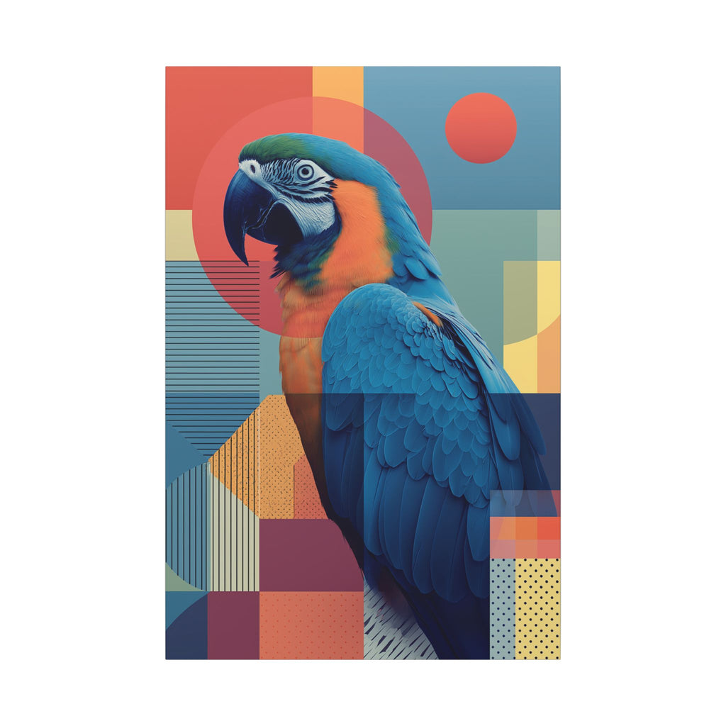 Macaw Mosaic: Mid-Century Modern Bird Portrait, Geometric Abstract Design   |    Custom Orders Available