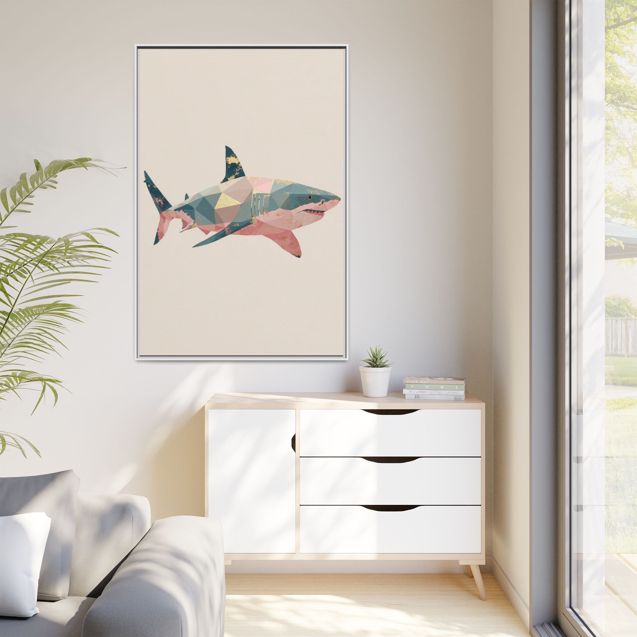 Geometric Shark Spectrum: Polygonal Marine Predator, Abstract Metallic Design   |  Personalized & Custom Orders Available