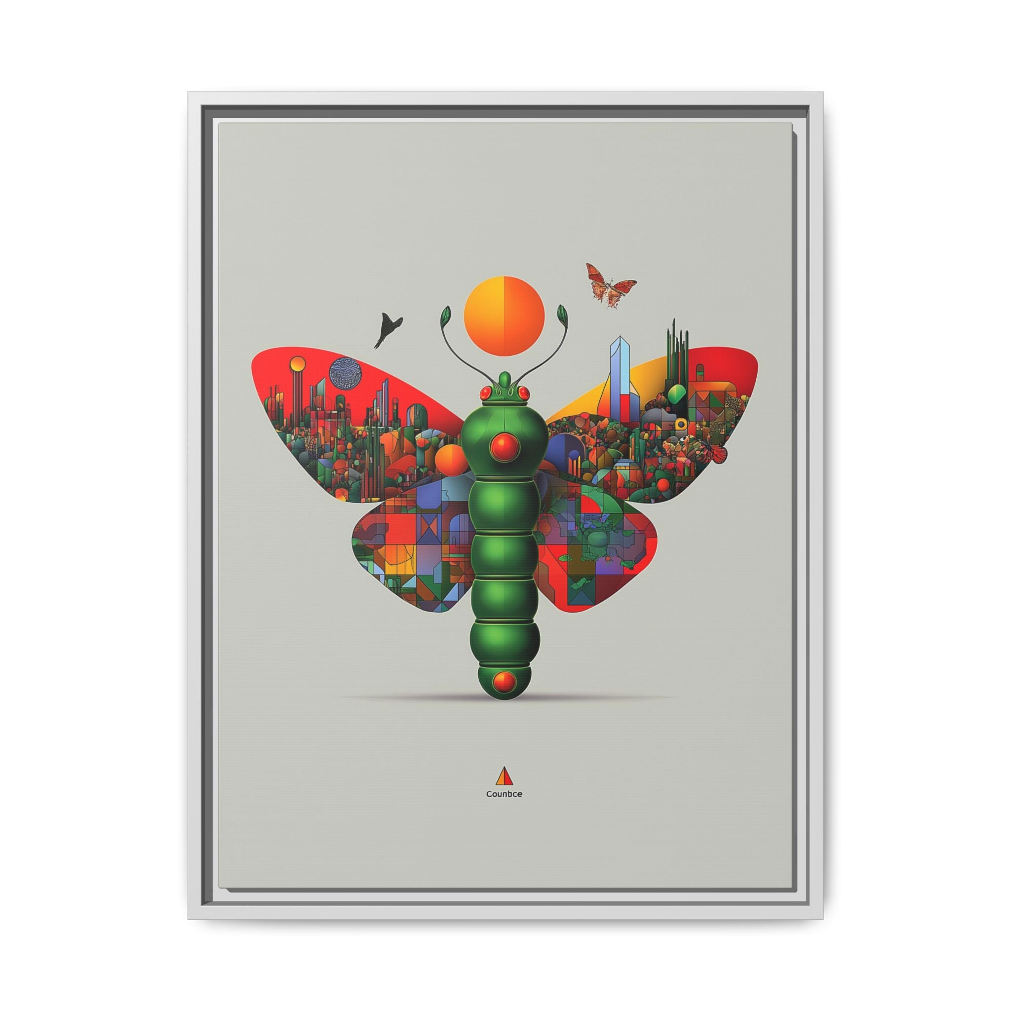 Urban Metamorphosis Framed Print: Geometric Cityscape Butterfly, Digital Surrealism Collage   |  Custom Orders Available