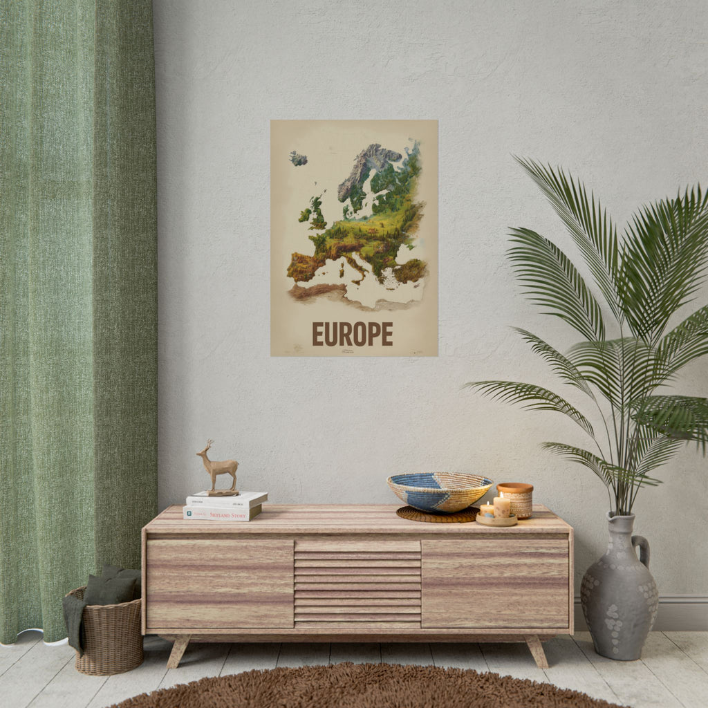 Europe Map Poster — Vintage Nature Scenic Travel Wall Art (Rolled Poster)