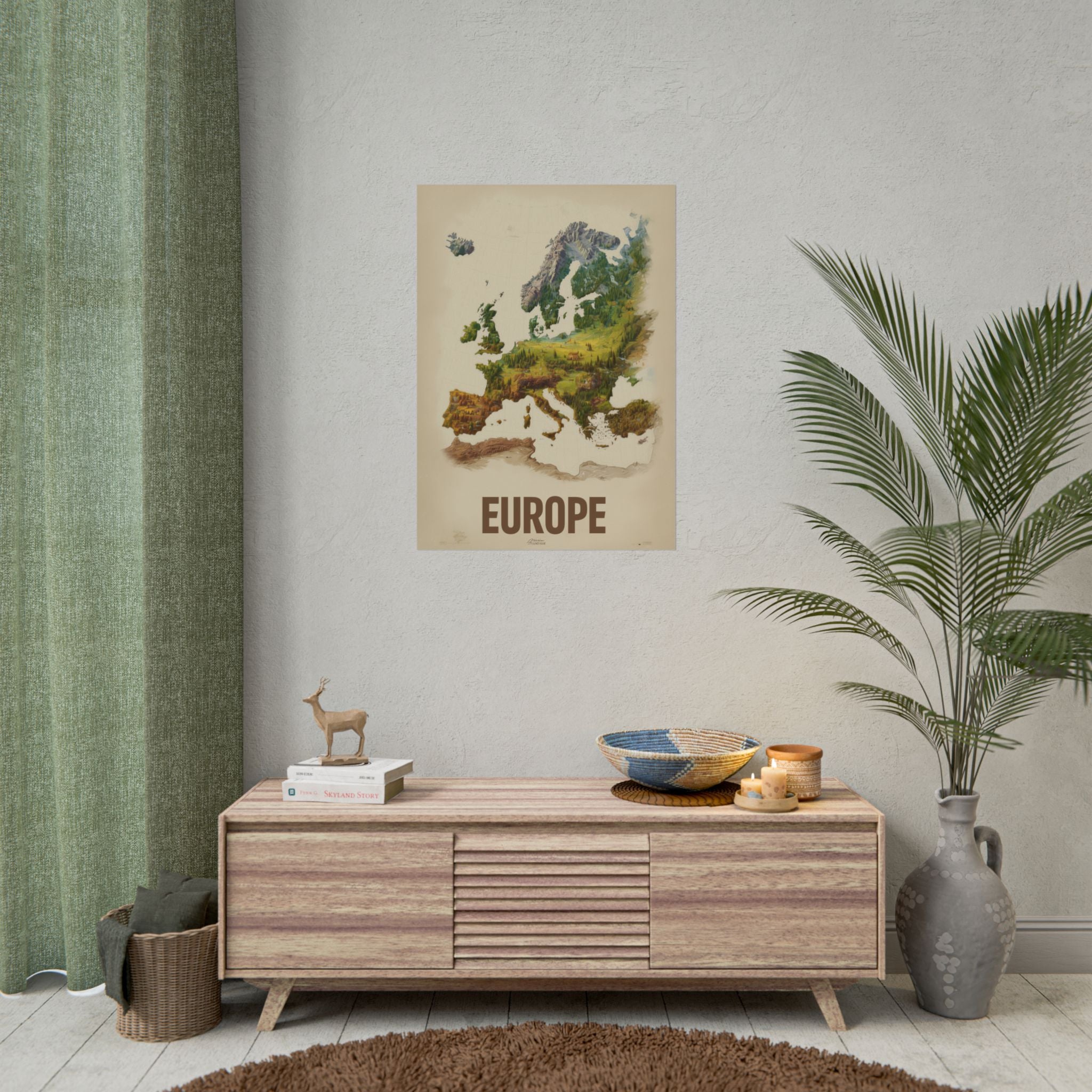 Europe Map Poster — Vintage Nature Scenic Travel Wall Art (Rolled Poster)