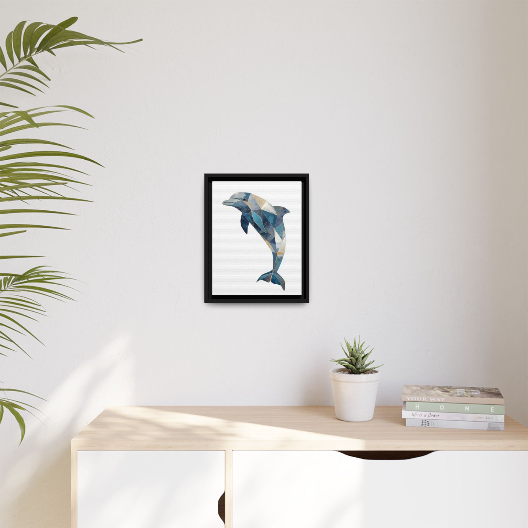 Geometric Dolphin Mosaic Framed Print , Contemporary Marine Art   |  Personalized & Custom Orders Available