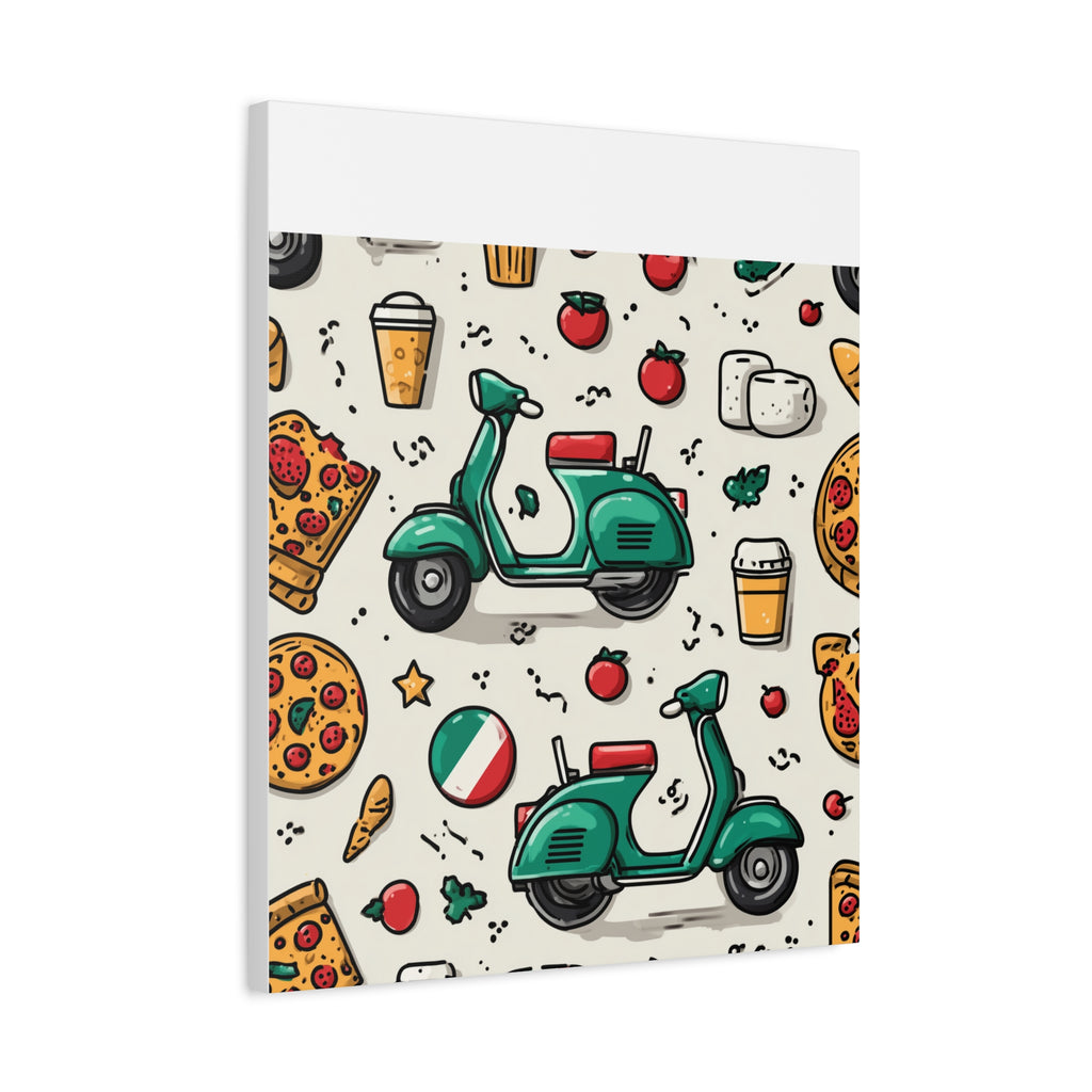 Vibrant Travel Nostalgia Canvas Art, Scooter Decor, Foodie Wall Art, Fun Home Decor, Gift for Adventurers, Kitchen Wall Hanging