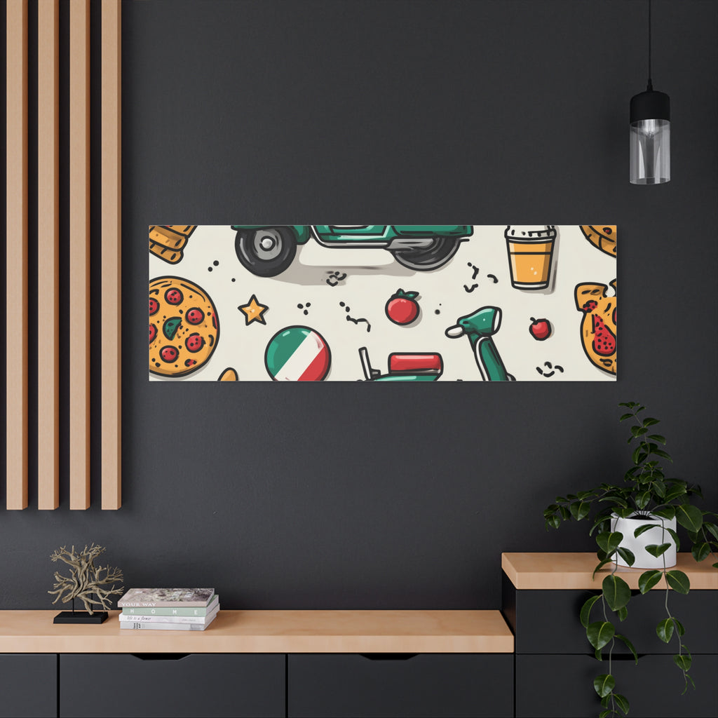 Vibrant Travel Nostalgia Canvas Art, Scooter Decor, Foodie Wall Art, Fun Home Decor, Gift for Adventurers, Kitchen Wall Hanging