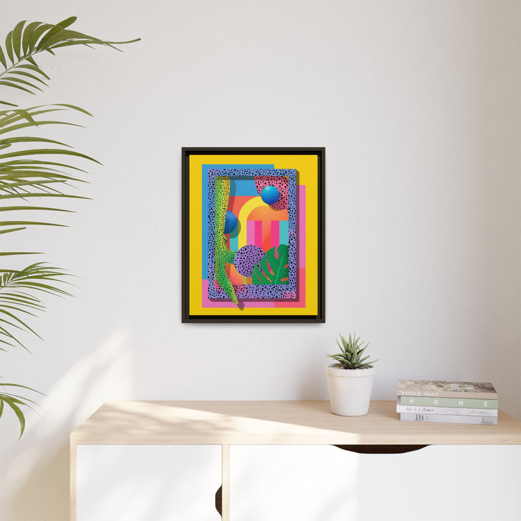 Geometric Rhythms: Abstract Layers of Color, Dimensional Shapes and Tropical Elements, Vibrant Modern Art Composition   |   Custom Orders