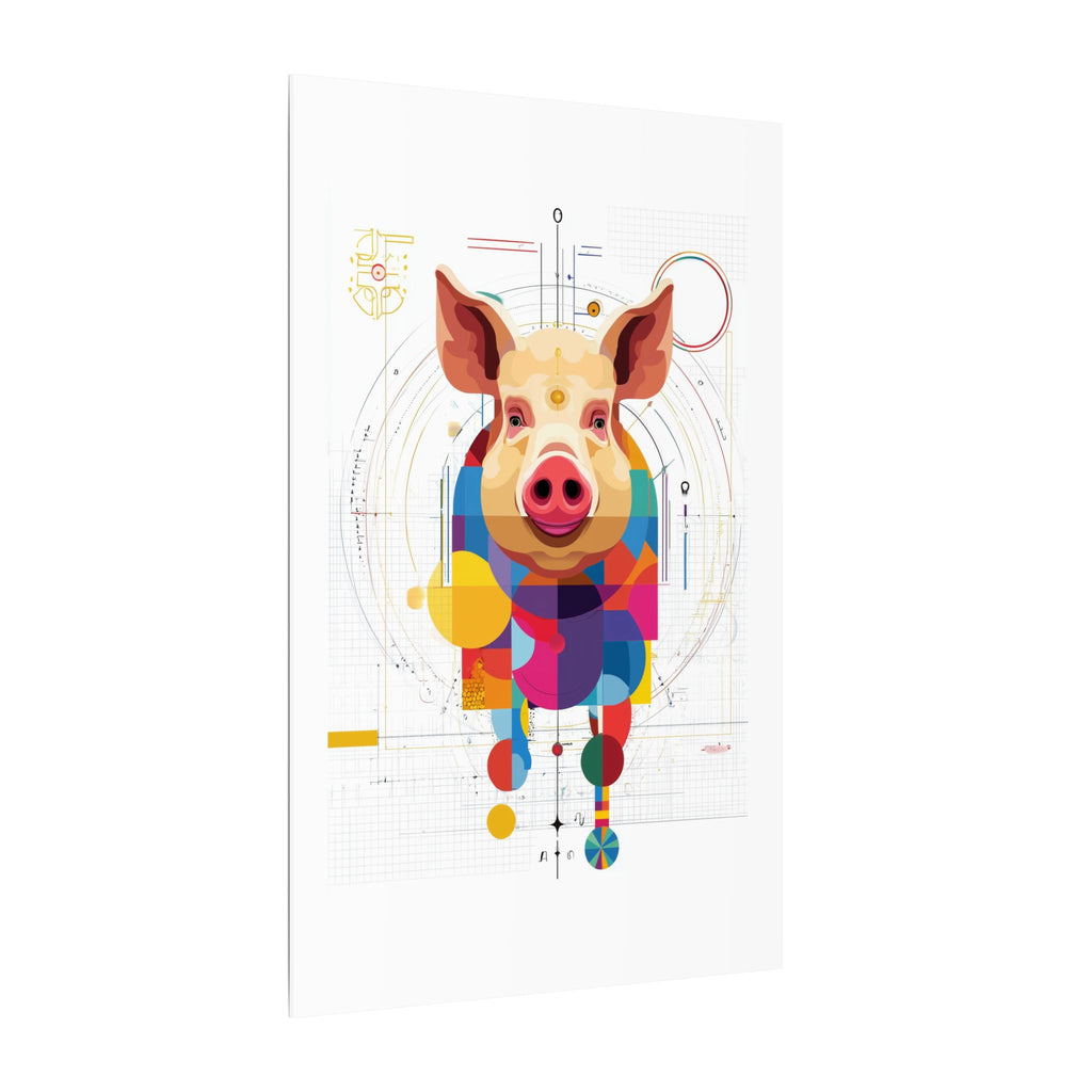 Geometric Pig Portrait: Cubist Animal Art, Technical Design Illustration   |    Custom Orders Available