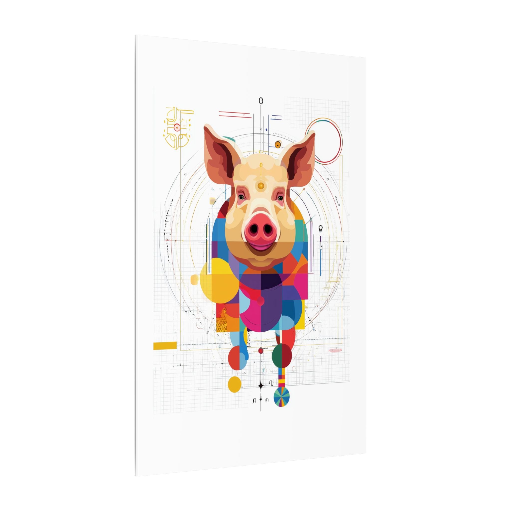 Geometric Pig Portrait: Cubist Animal Art, Technical Design Illustration   |    Custom Orders Available