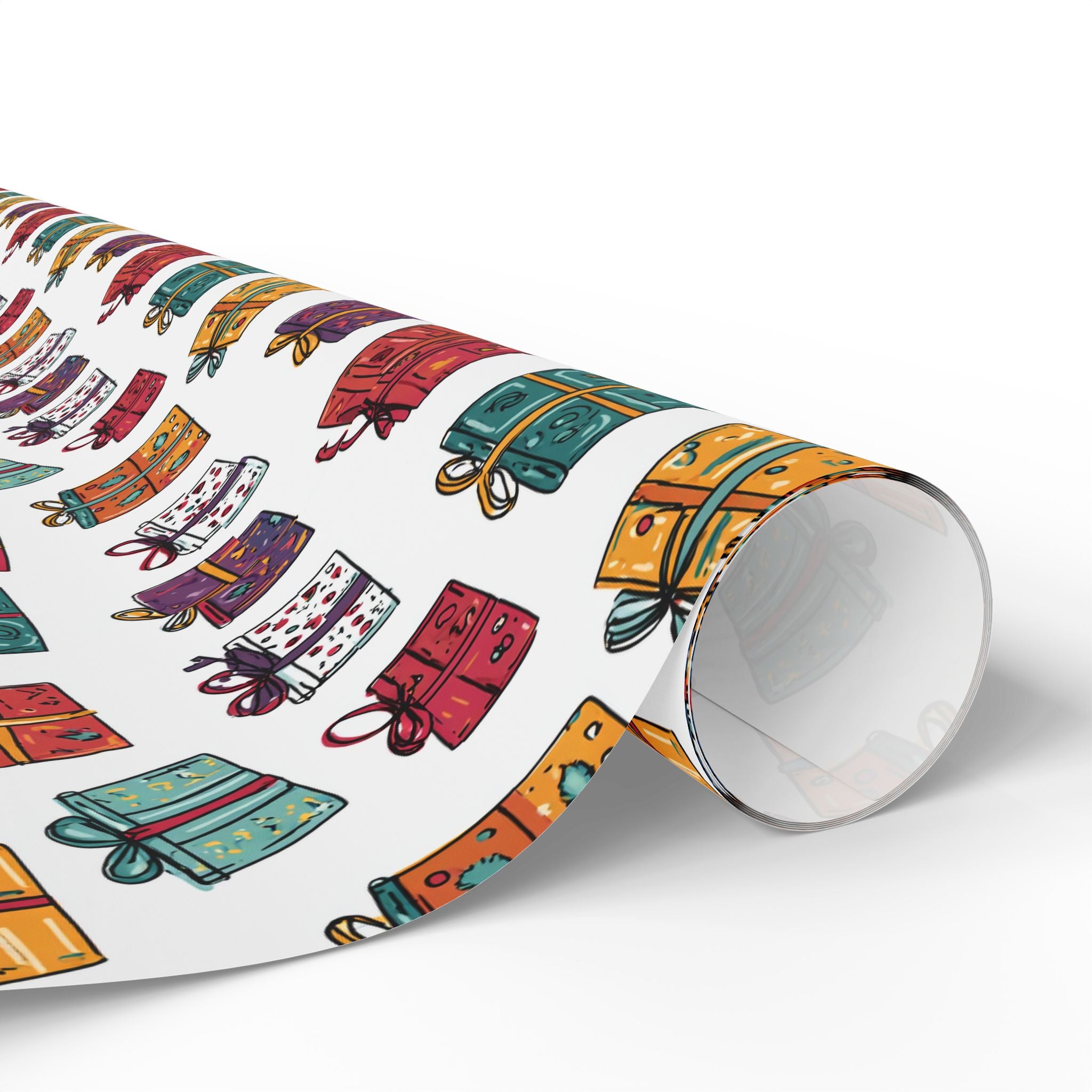 Gift Wrap Paper Roll — Colorful Hand-Drawn Presents Pattern
