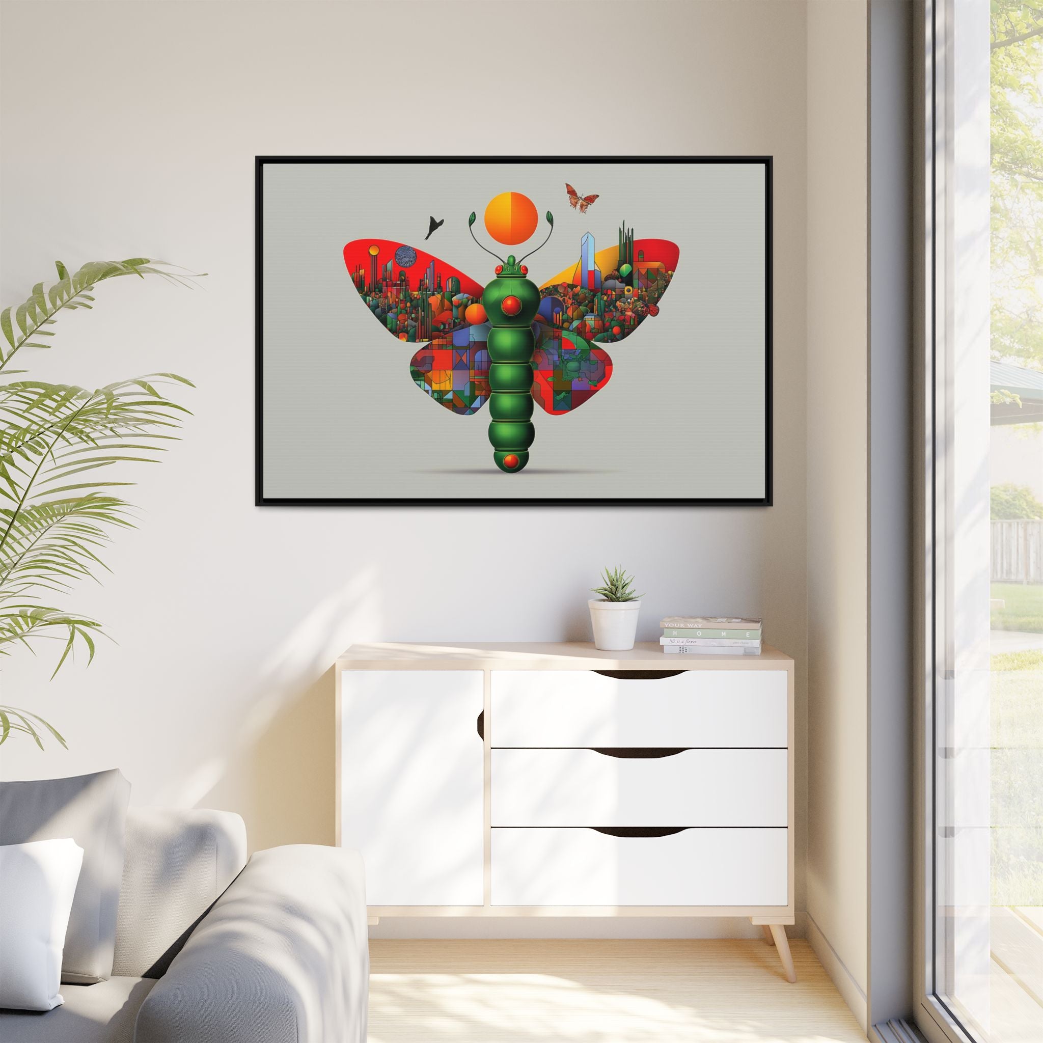 Urban Metamorphosis: Geometric Butterfly Cityscape, Cubist Digital Illustration   |    Custom Orders Available