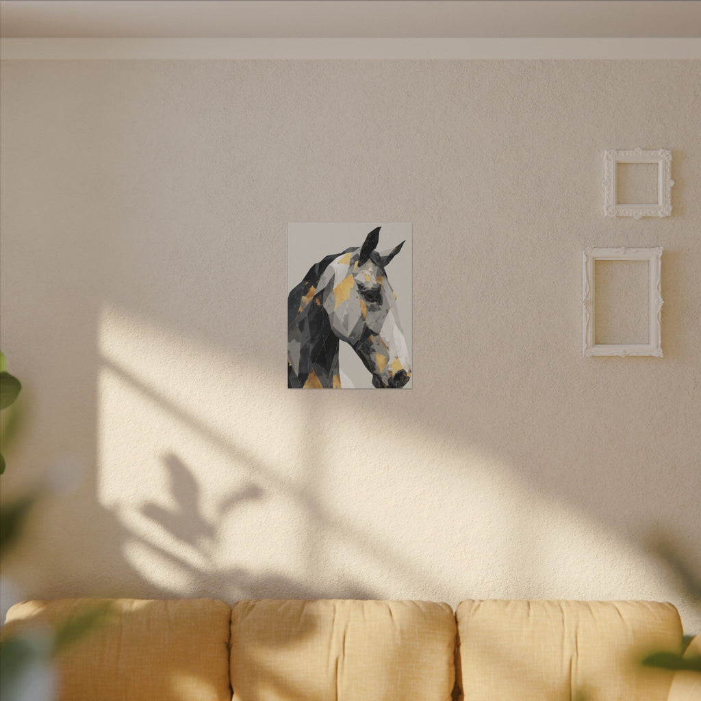 Fractal Equine: Geometric Horse Design, Cubist Digital Art, Black and Gold Abstract Portrait   |  Personalized & Custom Orders Available