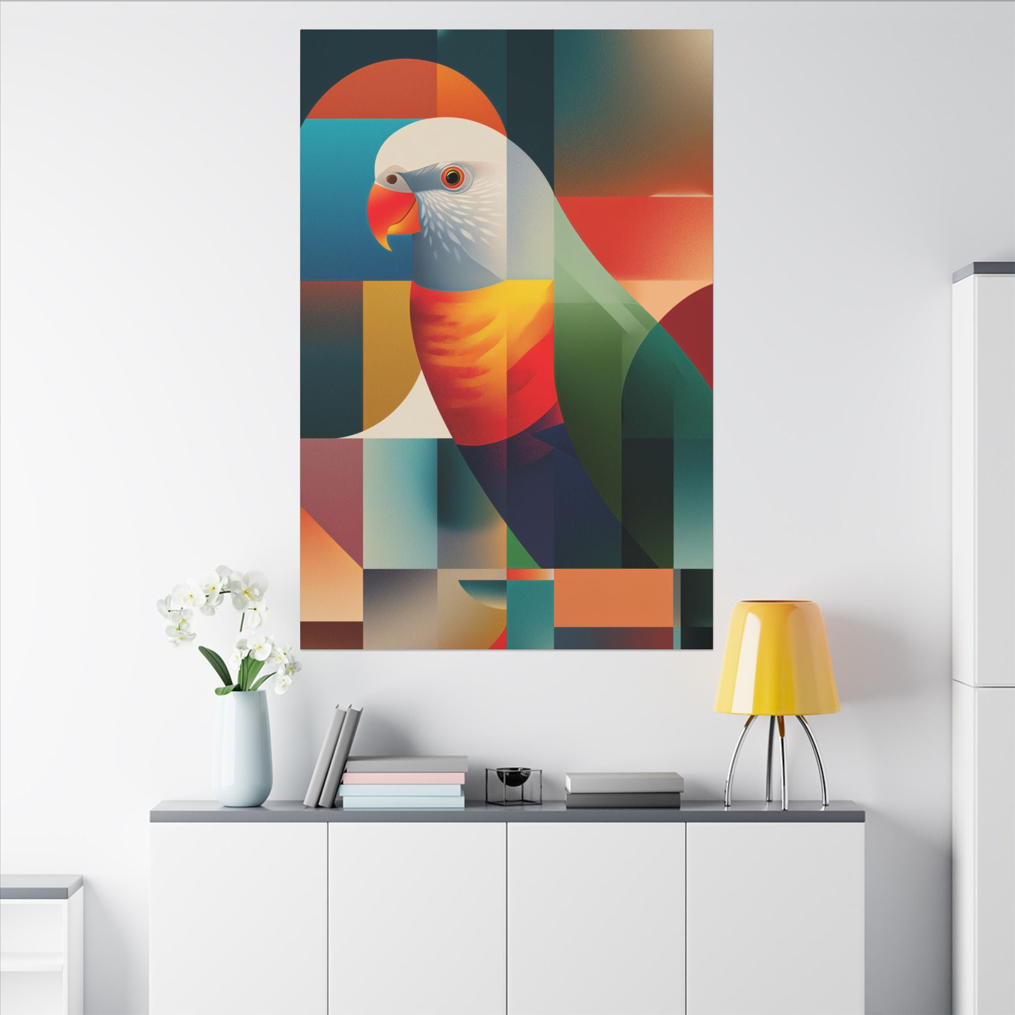 Prismatic Parrot: Cubist Geometry, Fragmented Nature   |    Custom Orders Available