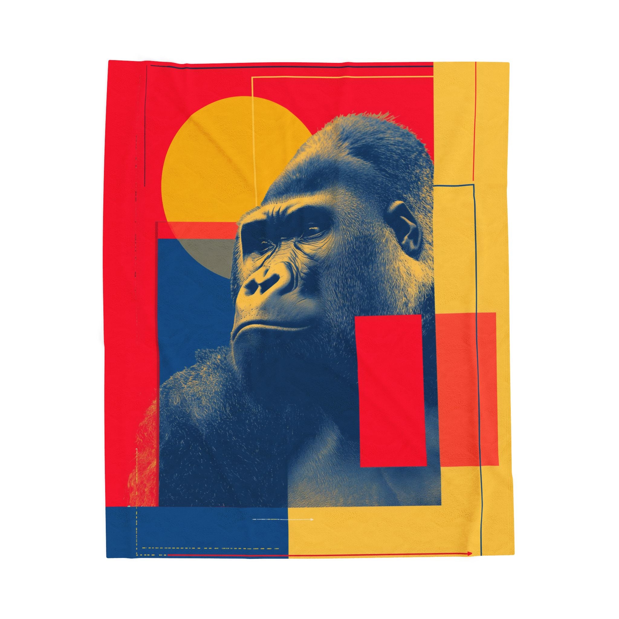 Geometric Gorilla Plush Blanket : Gorilla Portrait, Modern Art Design, Duotone Animal Graphic   |  Personalized & Custom Orders Available