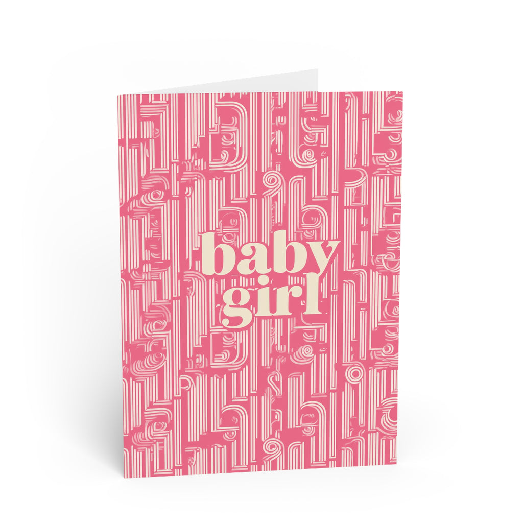 Baby Girl Greeting Card — Pink Retro Pattern Newborn Card