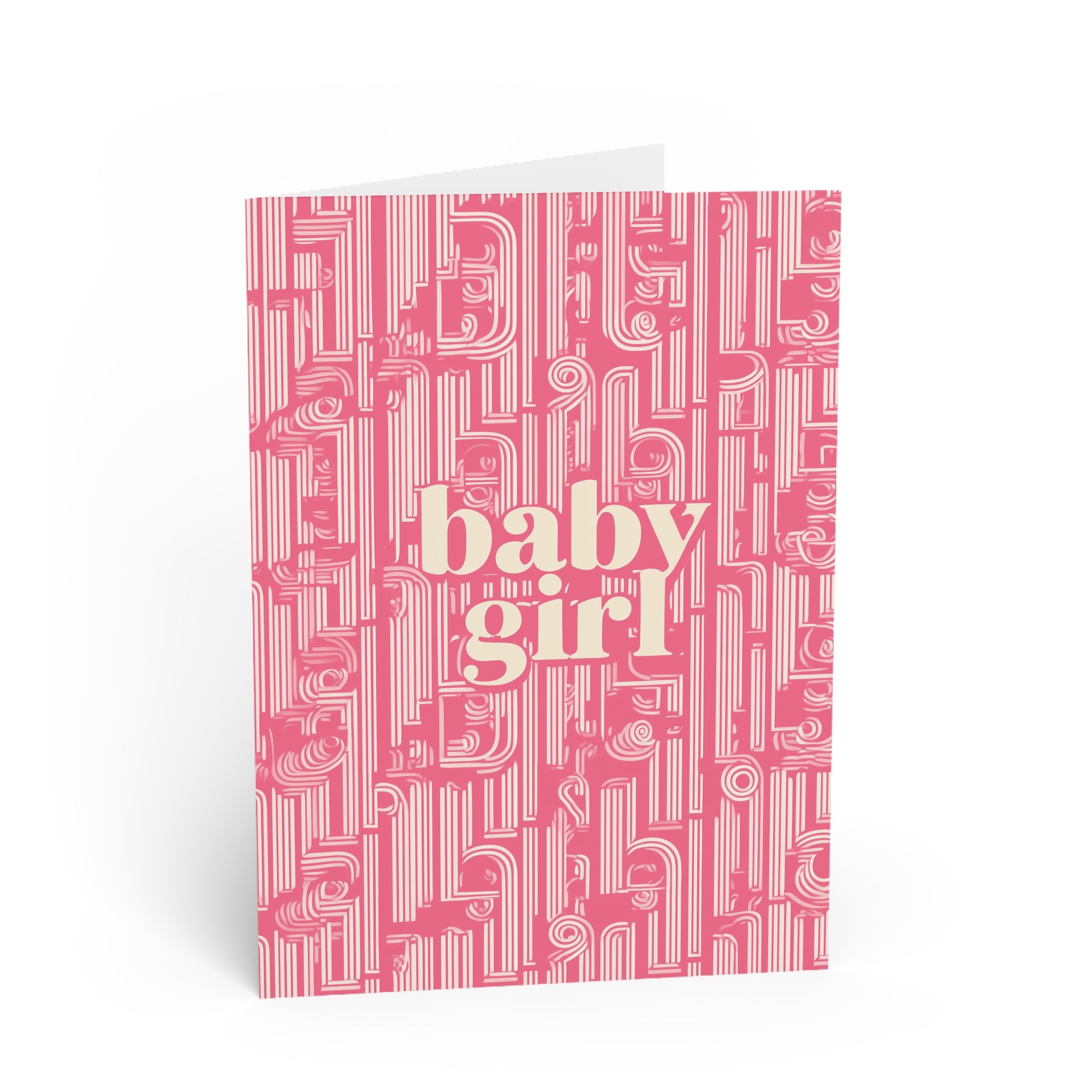 Baby Girl Greeting Card — Pink Retro Pattern Newborn Card