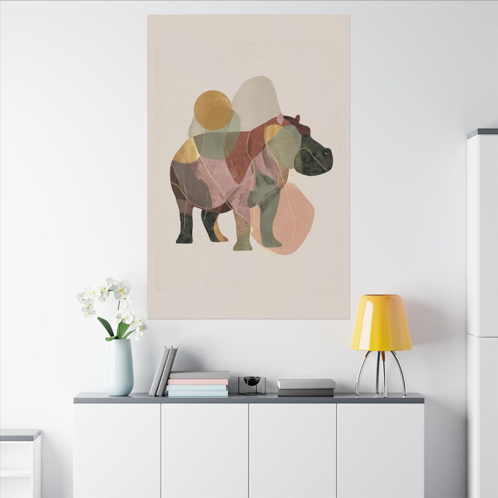 Fragmented Hippo: Geometric Abstraction, Earthy Mosaic Composition   |    Custom Orders Available