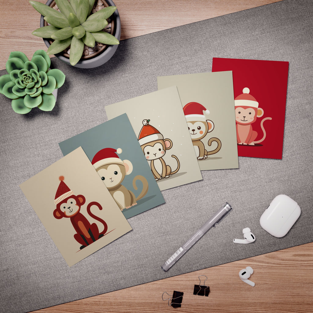 Cheerful Holiday Greeting Cards, Cute Monkey Cards for Christmas, Festive Note Cards, Animal-Themed Invitations, Fun Cards for Friends