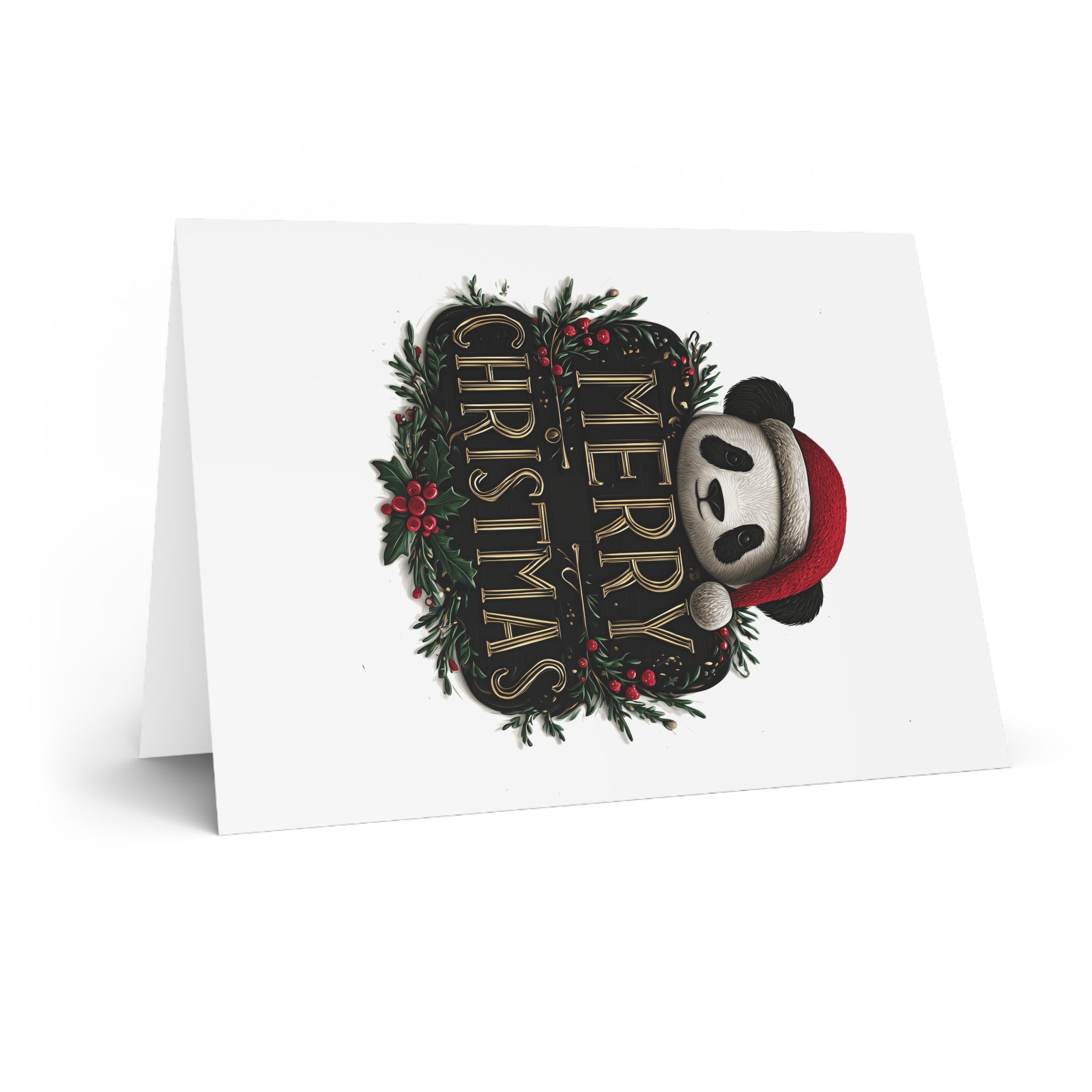 Holiday Panda Festive Cheer: Whimsical Christmas Illustration, Vintage Botanical Design, Adorable Santa Panda Graphic | Custom Orders