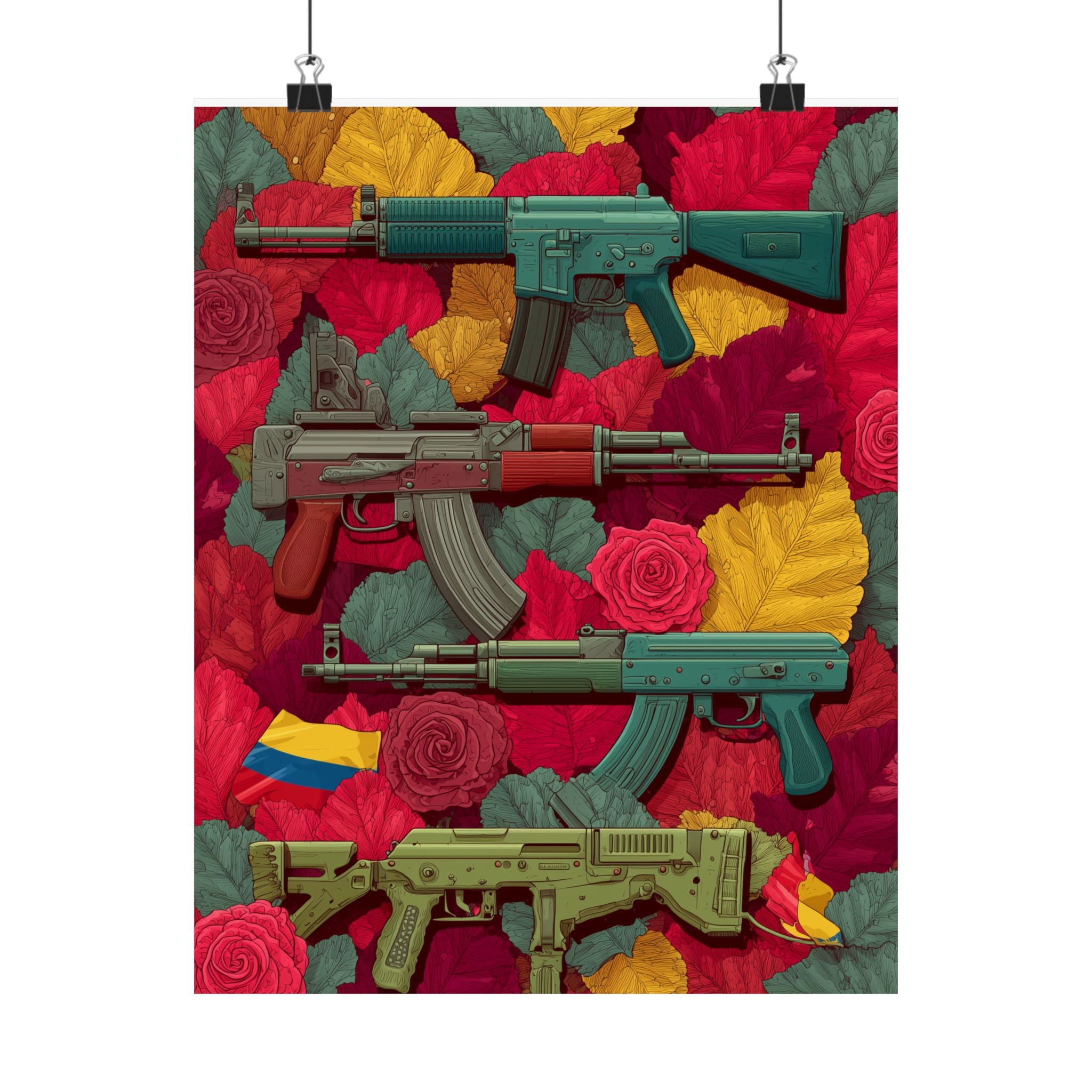 Vibrant Gun Art Vertical Poster, Unique Wall Decor, Military Theme Art, Home Office Decoration, Gift for Gun Enthusiasts