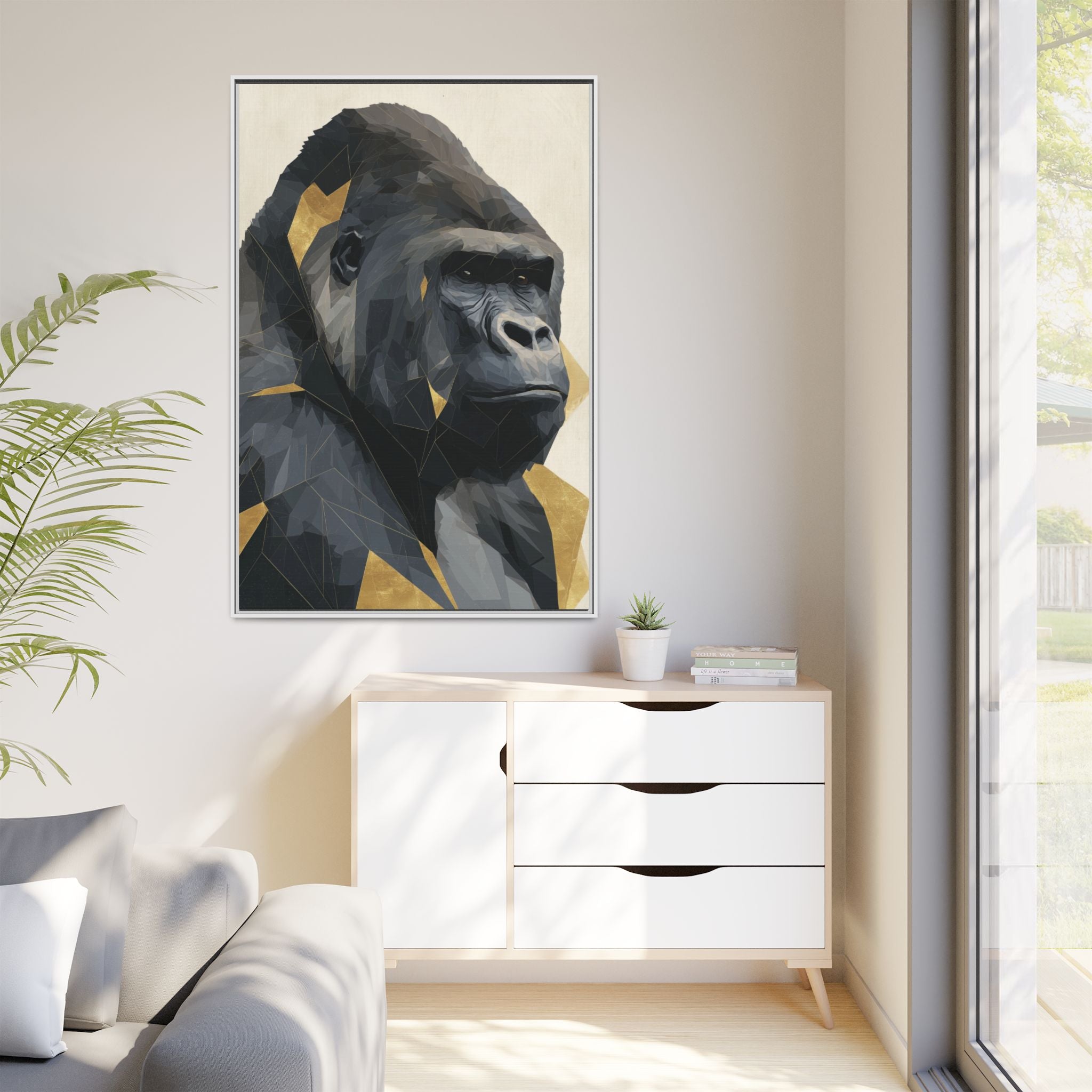 Primal Geometry: Polygonal Gorilla Portrait, Modern Metallic Wildlife Art   |  Personalized & Custom Orders Available