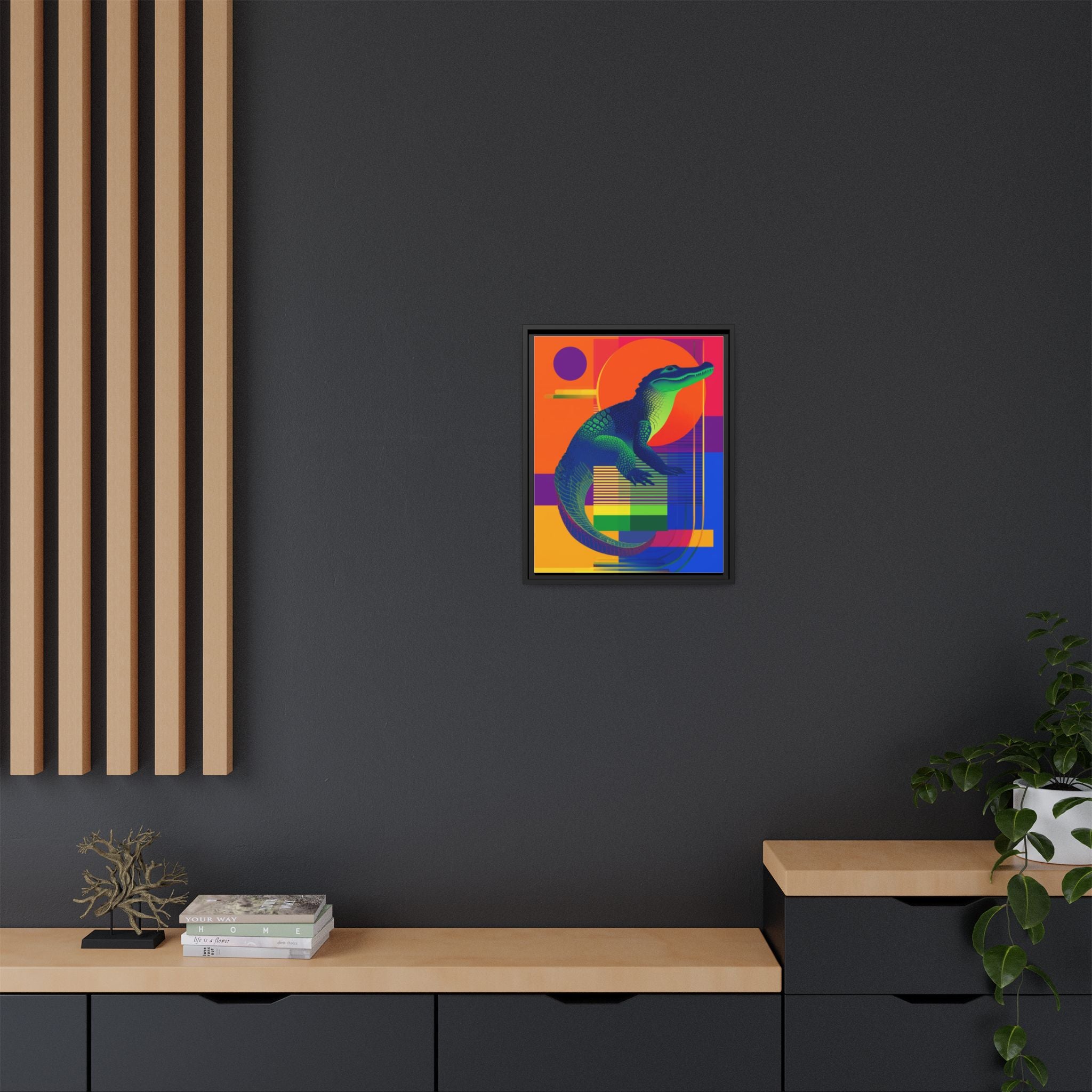Geometric Alligator Framed Print: Pop Art Reptile, Vibrant Gradient Composition   |  Personalized & Custom Orders Available