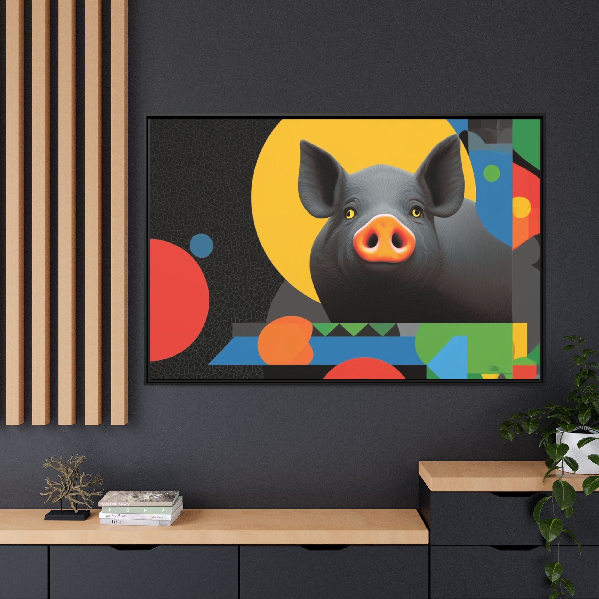 Geometric Pig Poster: Abstract Graphic Design, Colorful Modernist Composition   |    Custom Orders Available