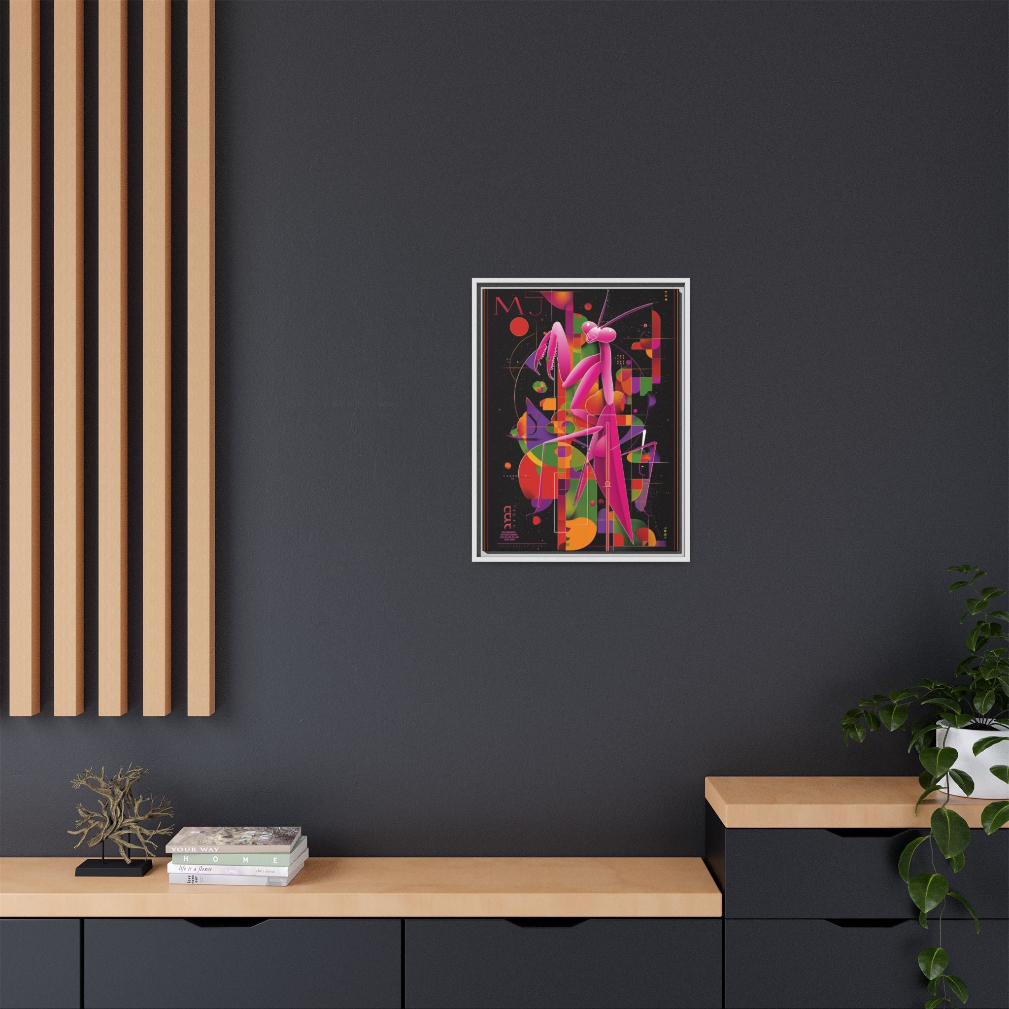 Geometric Mantis Framed Print : Starry Night Abstract, Graphic Design Poster   |  Personalized & Custom Orders Available