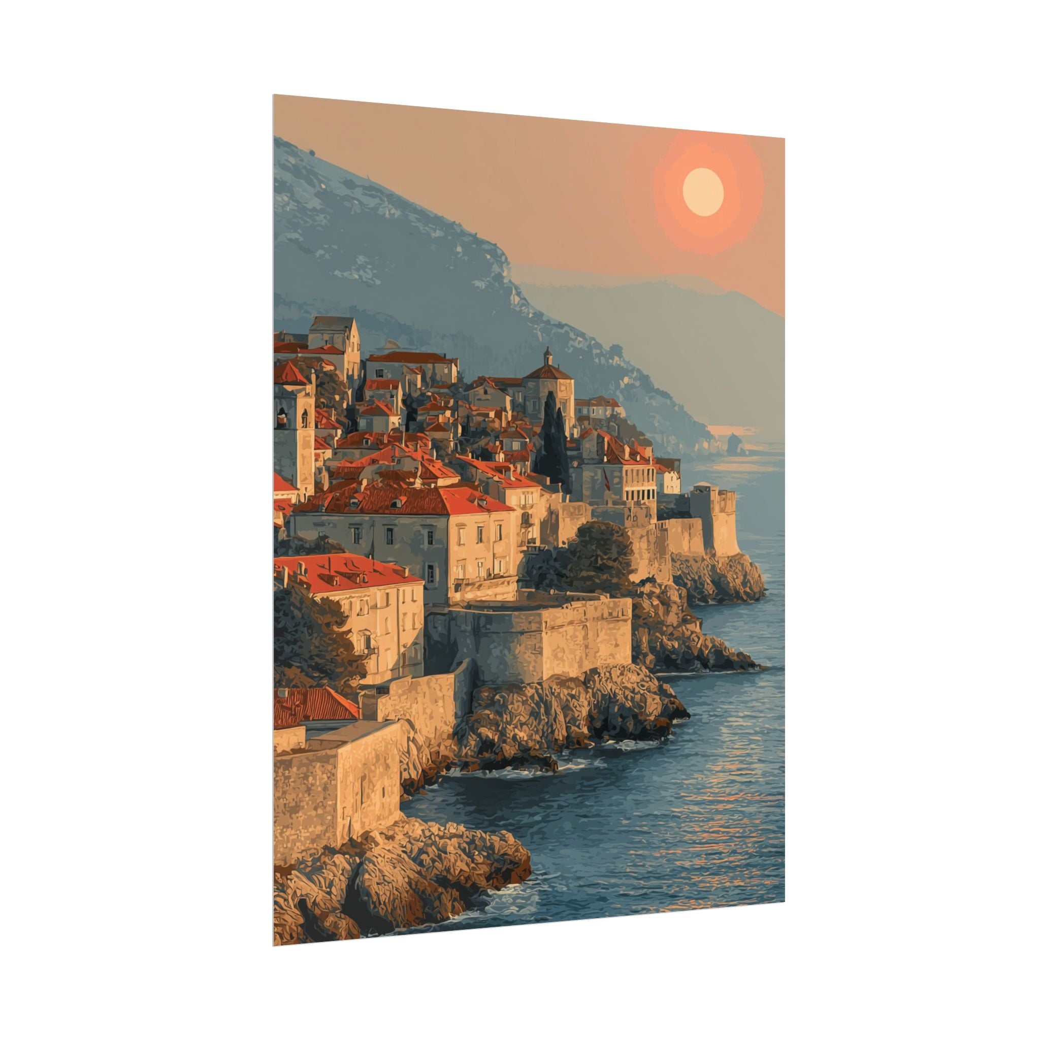 Dubrovnik's Golden Hour: Medieval Coastal Cityscape, Adriatic Sunset Panorama   |    Custom Orders Available