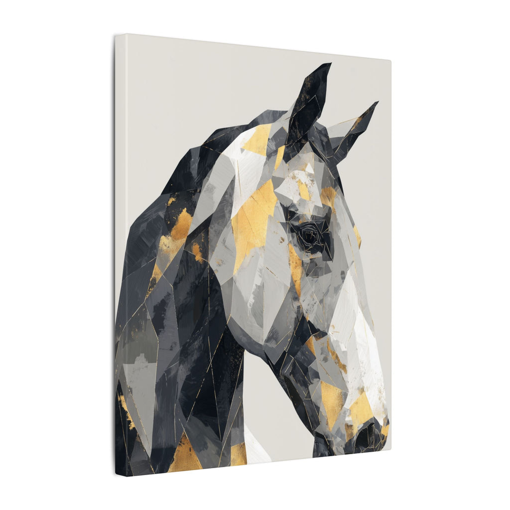 Fractal Equine: Geometric Horse Design, Cubist Digital Art, Black and Gold Abstract Portrait   |  Personalized & Custom Orders Available