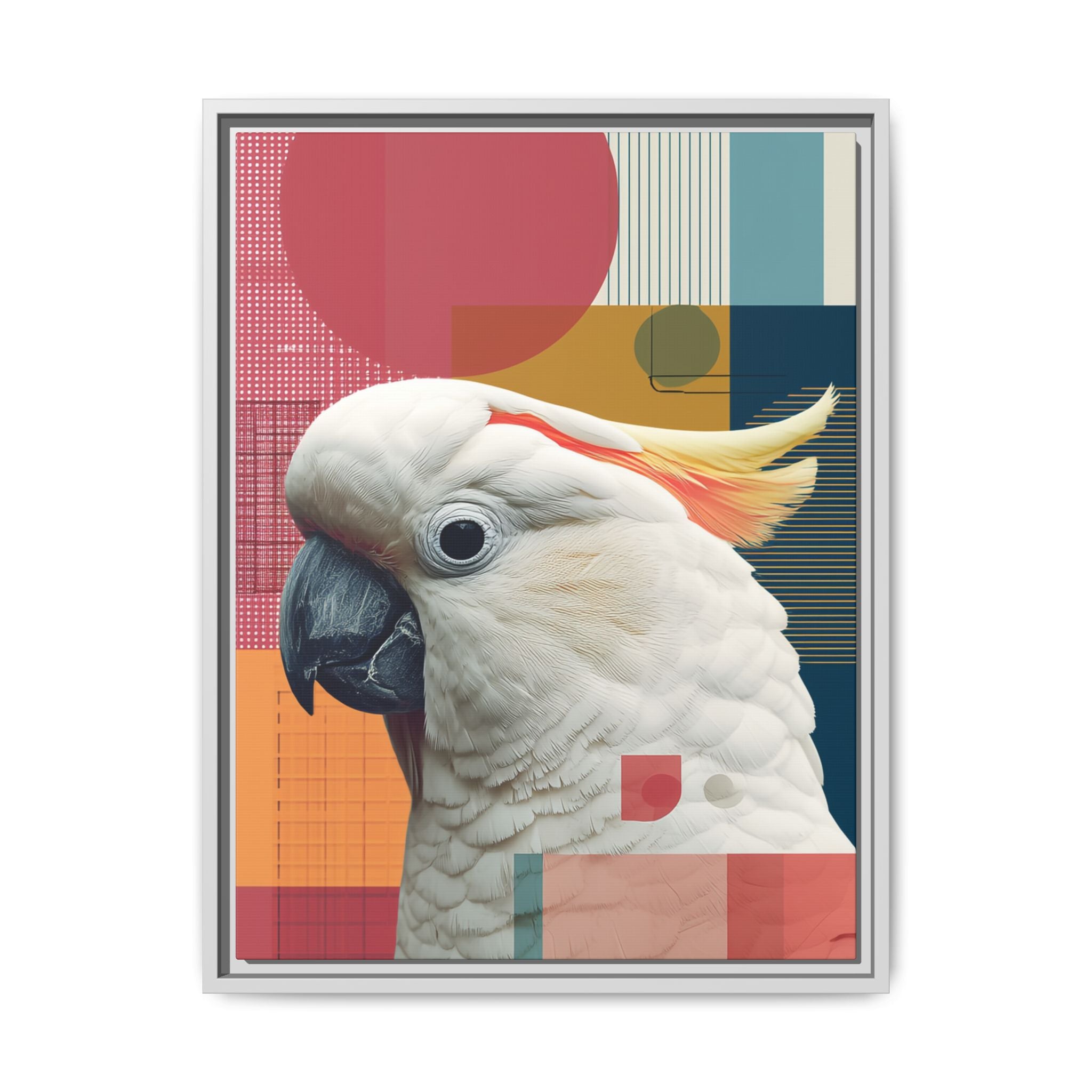 Framed Print, Cockatoo Abstract Geometric Wall Art, Matte Canvas, Colorful Bird Poster, Modern Home Decor, Tropical Animal Painting, Unique