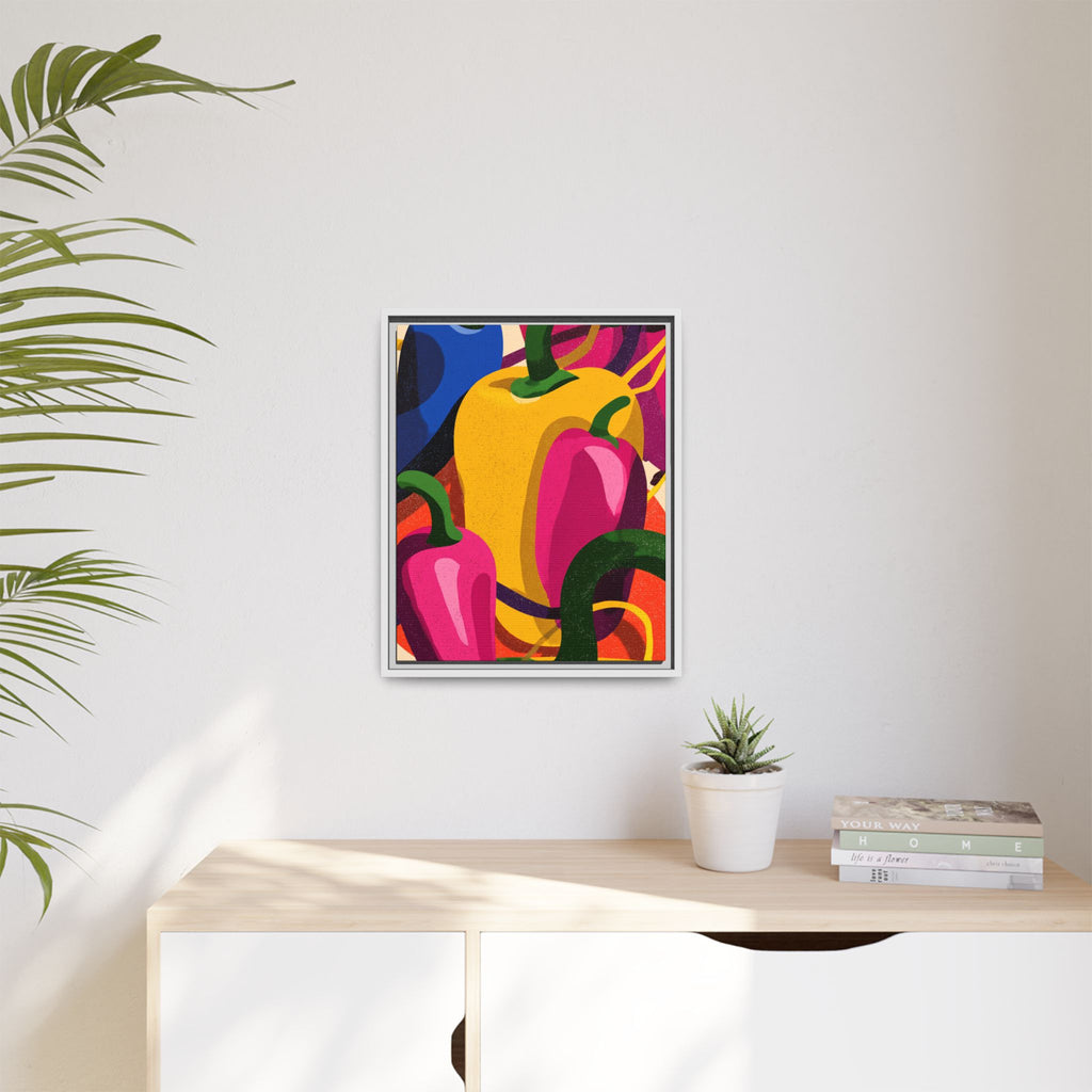 Canvas Art, Abstract Geometric Bell Peppers, Framed Wall Decor Print, Kitchen Wall Art, Modern Home Decor, Foodie Gift