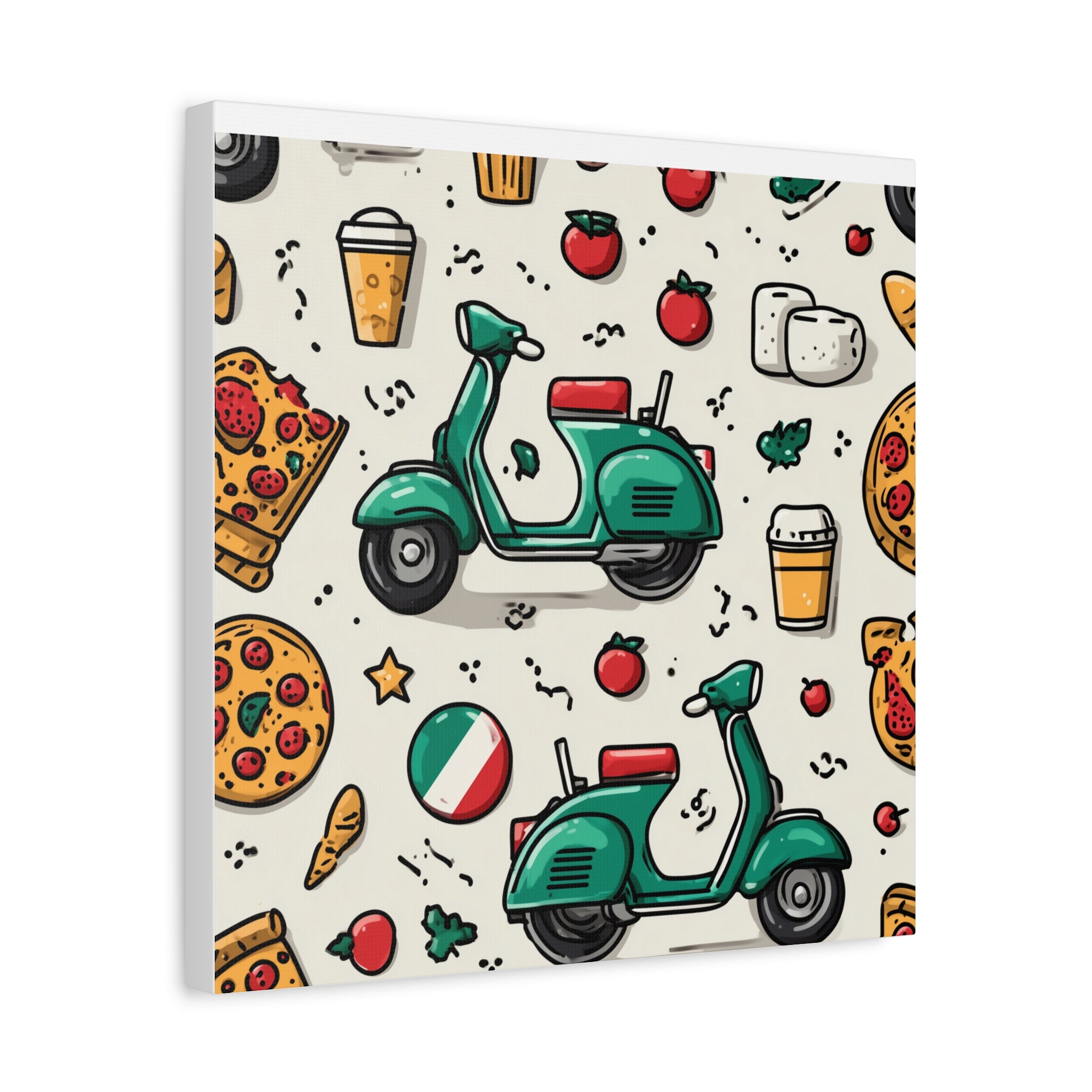 Vibrant Travel Nostalgia Canvas Art, Scooter Decor, Foodie Wall Art, Fun Home Decor, Gift for Adventurers, Kitchen Wall Hanging