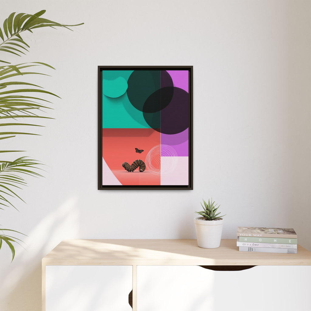 Striped Caterpillar and Butterfly Framed Print , Mid-Century Modern Color Blocks   |  Personalized & Custom Orders Available