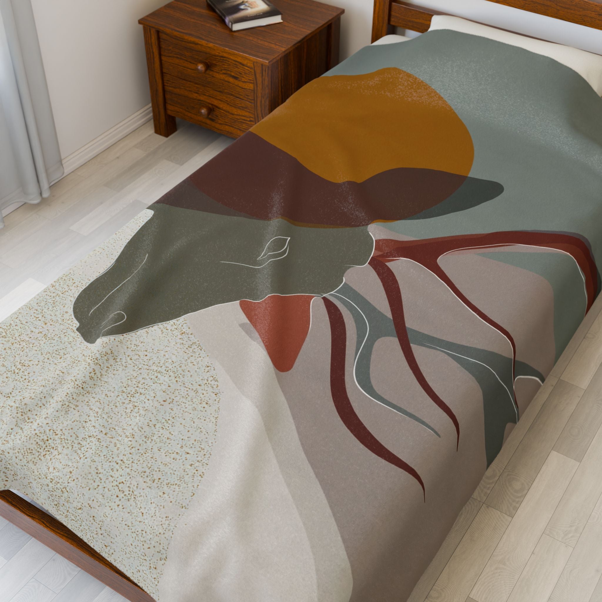 Velveteen Plush Blanket - Geometric Earthen Toned Deer Blanket, Modern Decor, Soft Throw, Cozy Bedding, Home Accent, Gift Idea