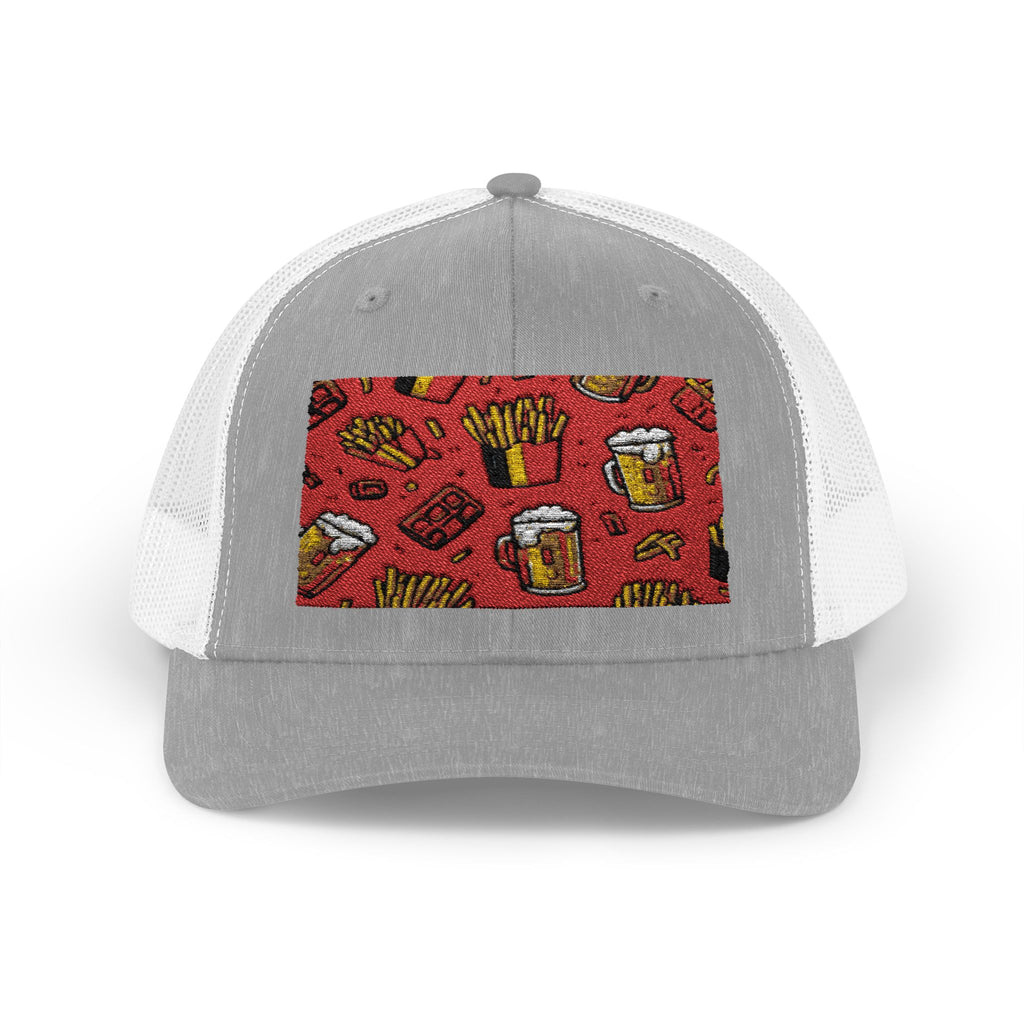 Belgian Fry and Beer Snapback Trucker Cap, Fun Accessory for Foodies, Perfect for BBQs, Festivals, and Casual Outings, Gift for Beer Lovers