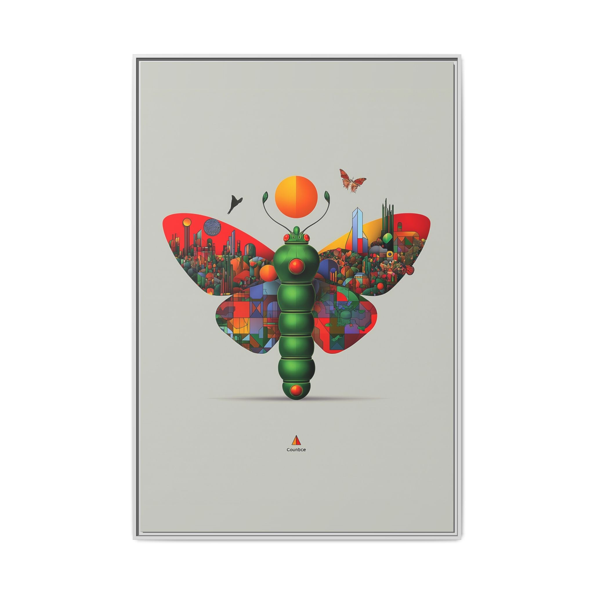 Urban Metamorphosis Framed Print: Geometric Cityscape Butterfly, Digital Surrealism Collage   |  Custom Orders Available
