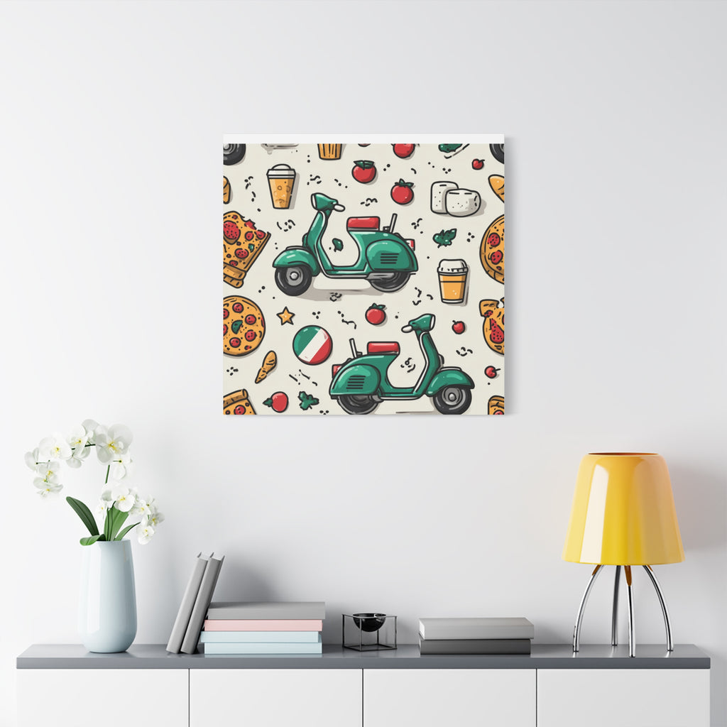 Vibrant Travel Nostalgia Canvas Art, Scooter Decor, Foodie Wall Art, Fun Home Decor, Gift for Adventurers, Kitchen Wall Hanging