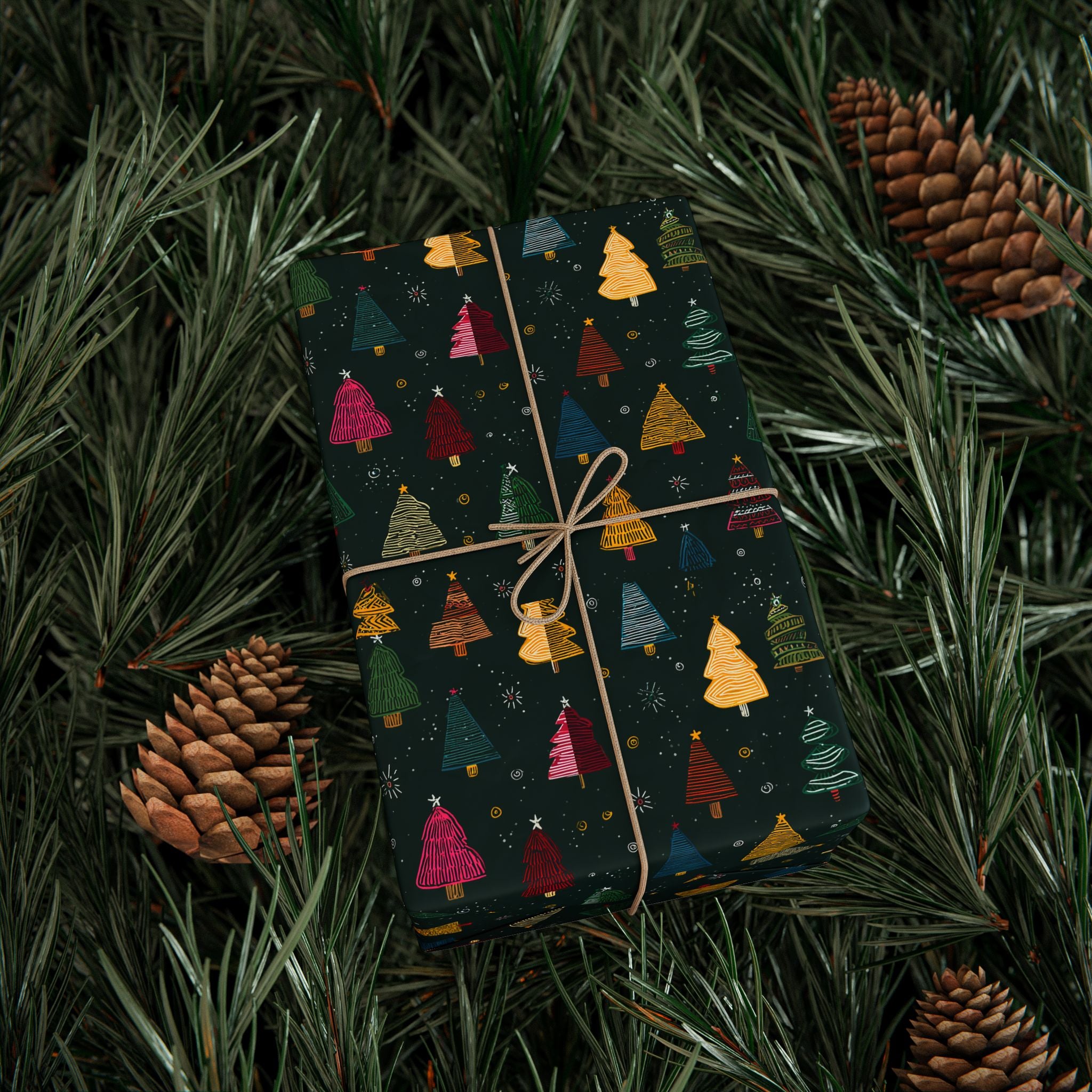 Christmas Tree Pattern Wrapping Paper — Festive Dark Green Holiday Gift Wrap