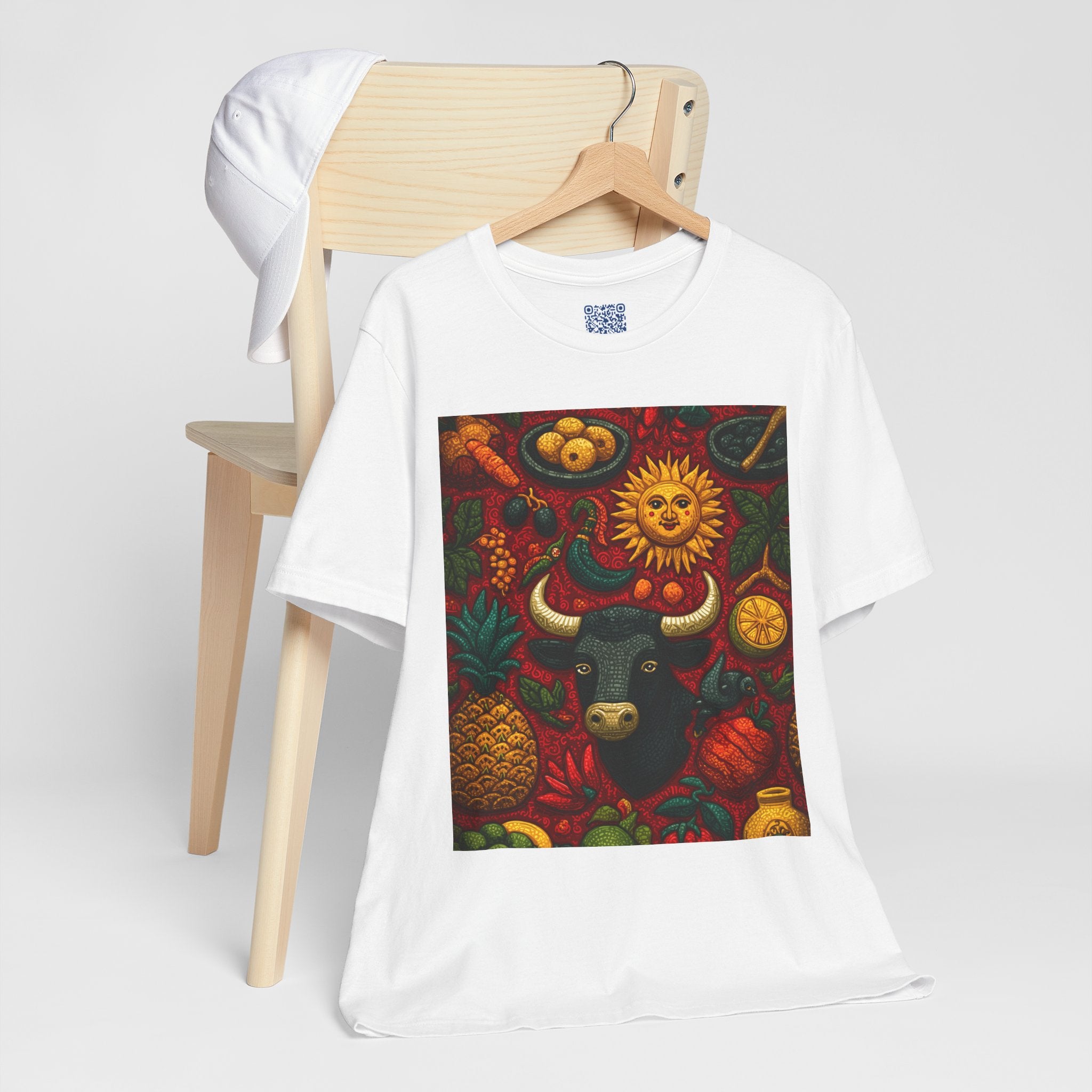 Vibrant Bull & Sun Graphic Tee, bohemian t-shirt, art-inspired top, zodiac apparel, gift for Taurus