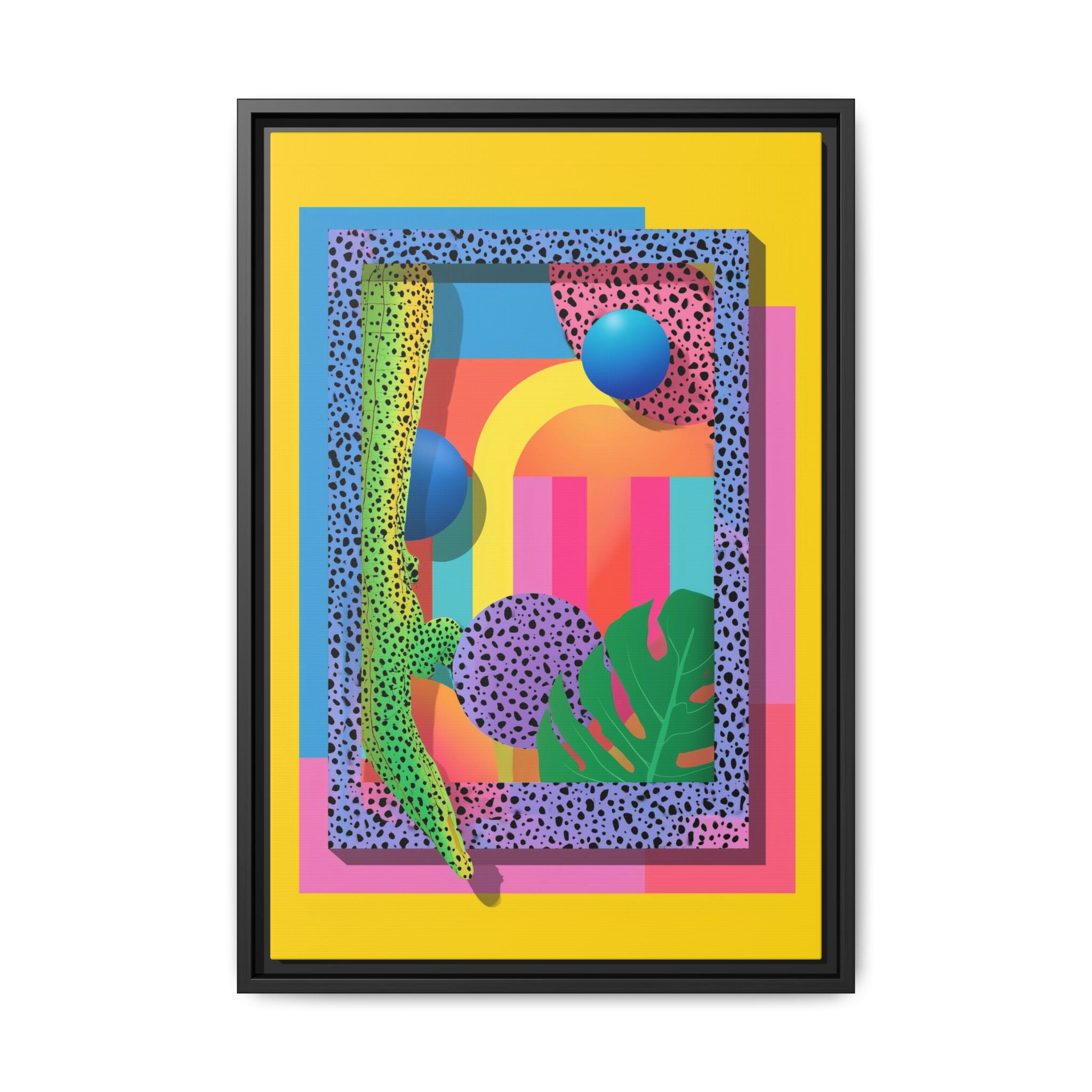 Geometric Rhythms: Abstract Layers of Color, Dimensional Shapes and Tropical Elements, Vibrant Modern Art Composition   |   Custom Orders