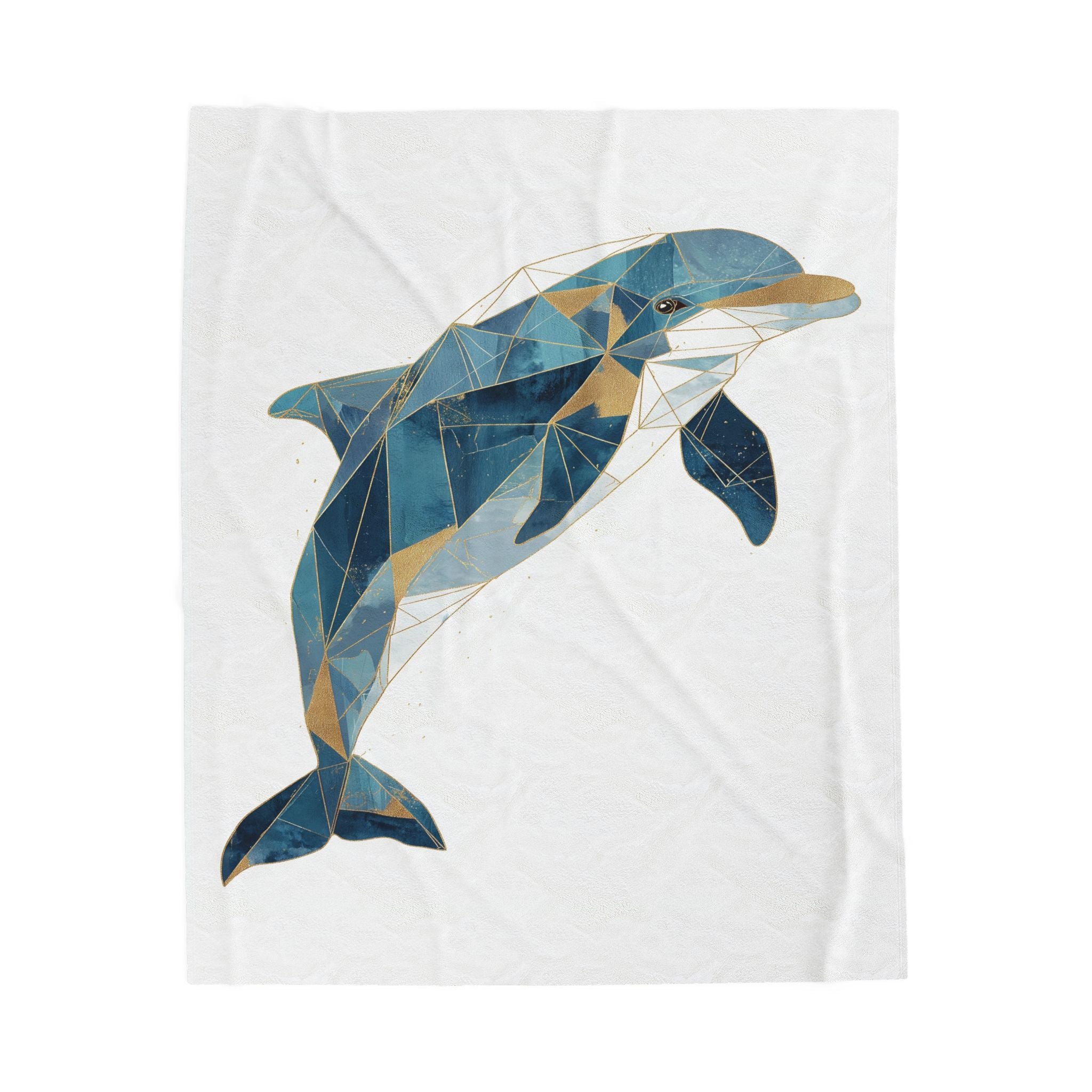 Geometric Dolphin Bedding , Modern Mosaic Art, Blue and Gold Fragmentation   |  Personalized & Custom Orders Available