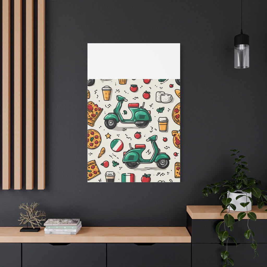 Vibrant Travel Nostalgia Canvas Art, Scooter Decor, Foodie Wall Art, Fun Home Decor, Gift for Adventurers, Kitchen Wall Hanging