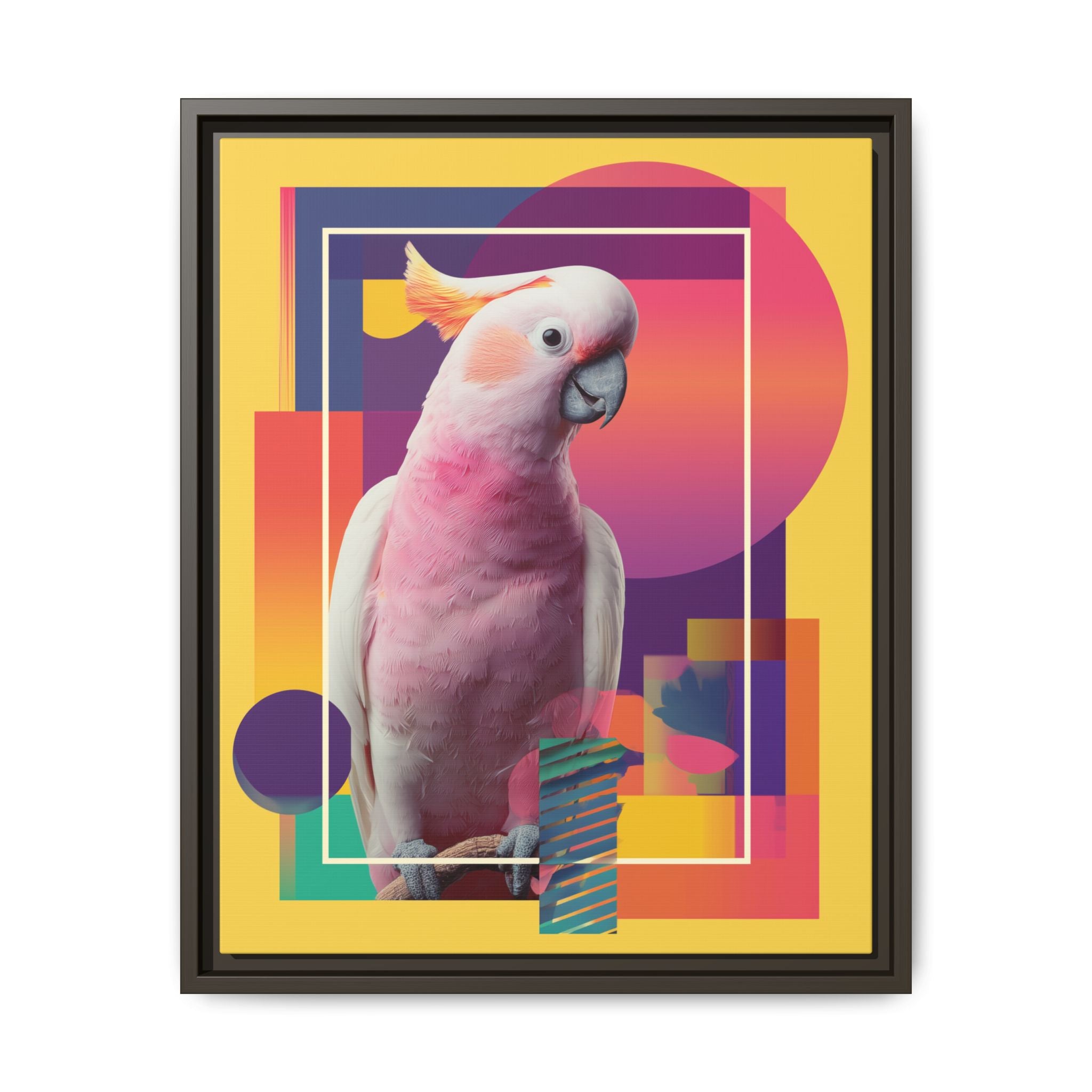 Framed Print, Cockatoo Abstract Geometric Wall Art, Matte Canvas, Colorful Bird Poster, Modern Home Decor, Tropical Animal Painting, Unique