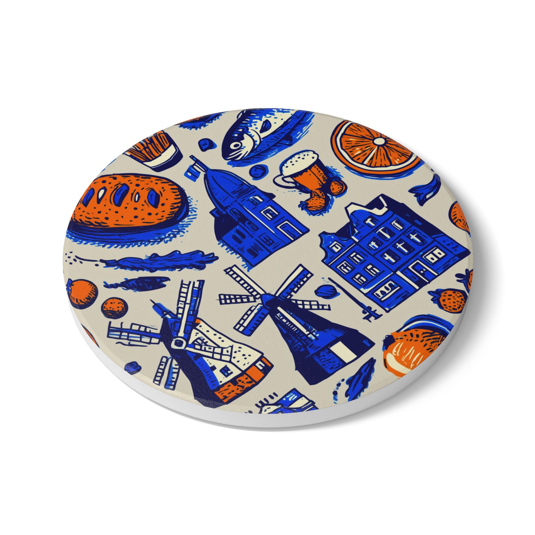 Colorful Dutch-themed Ceramic Coaster Set, Home Decor, Kitchen Gift, Bohemian Style, Vintage Tabletop Accessory