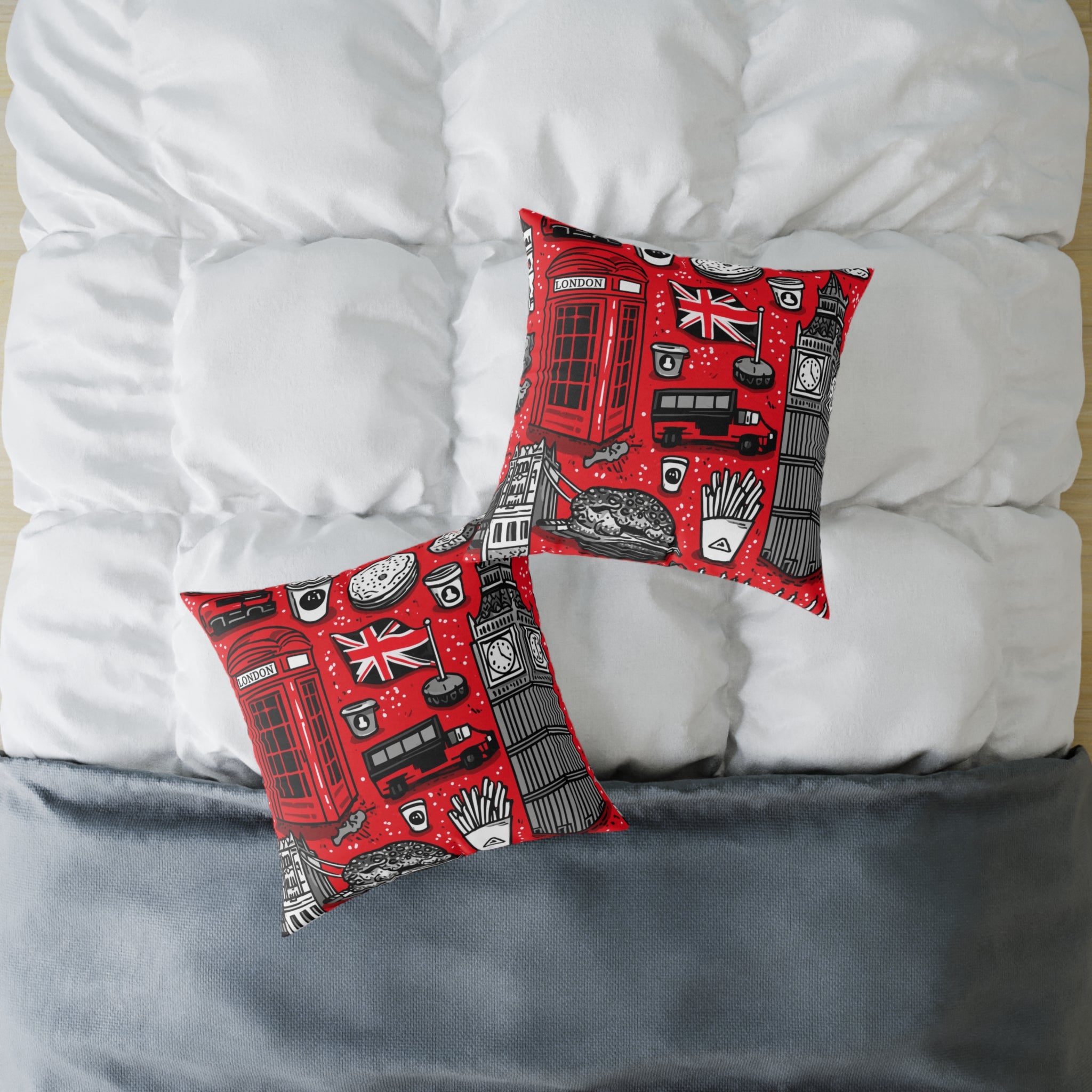 London-Themed Square Poly Canvas Pillow, Unique Home Decor, Cozy Cushion for Travel Lovers, British Inspired Design, Gift for Her