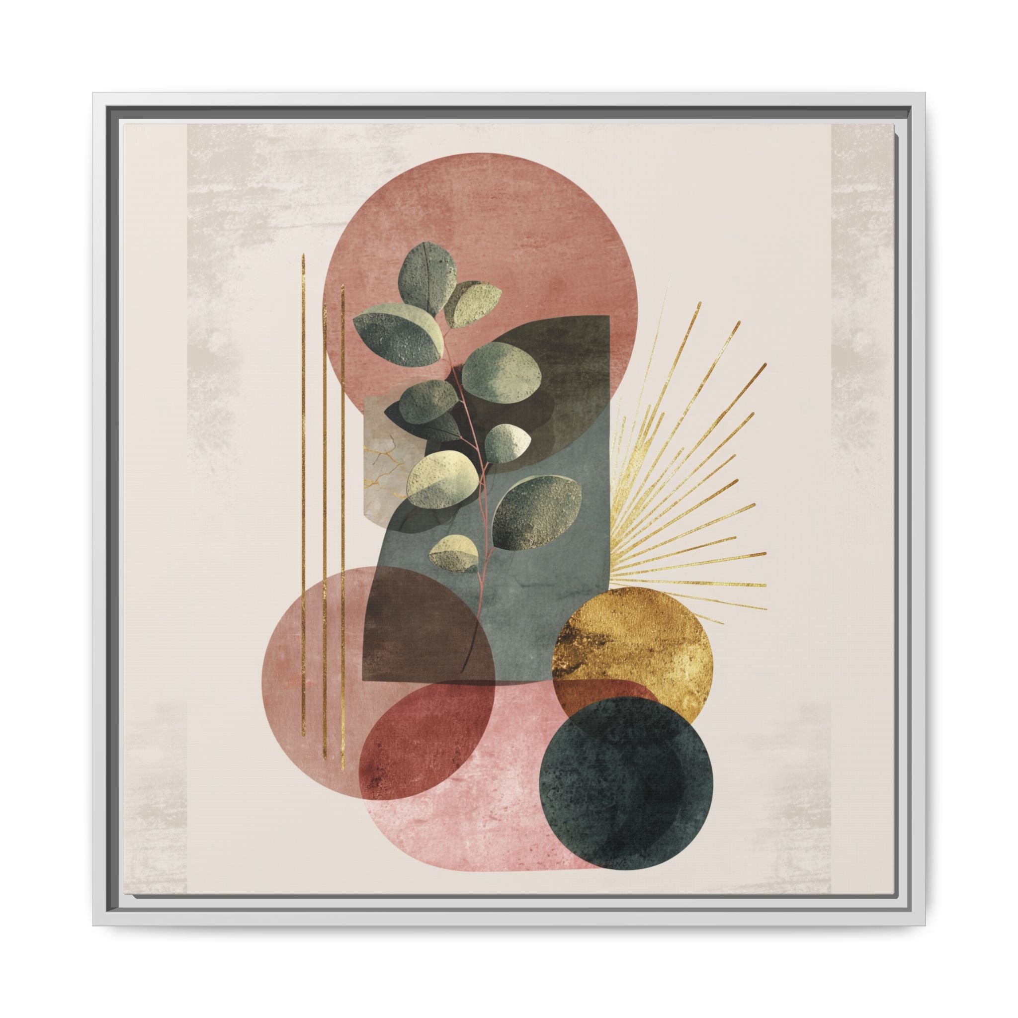 Botanical Geometric Symphony: Eucalyptus Harmony, Metallic Intersections, Modern Earth Tones   |   Custom Orders Accepted