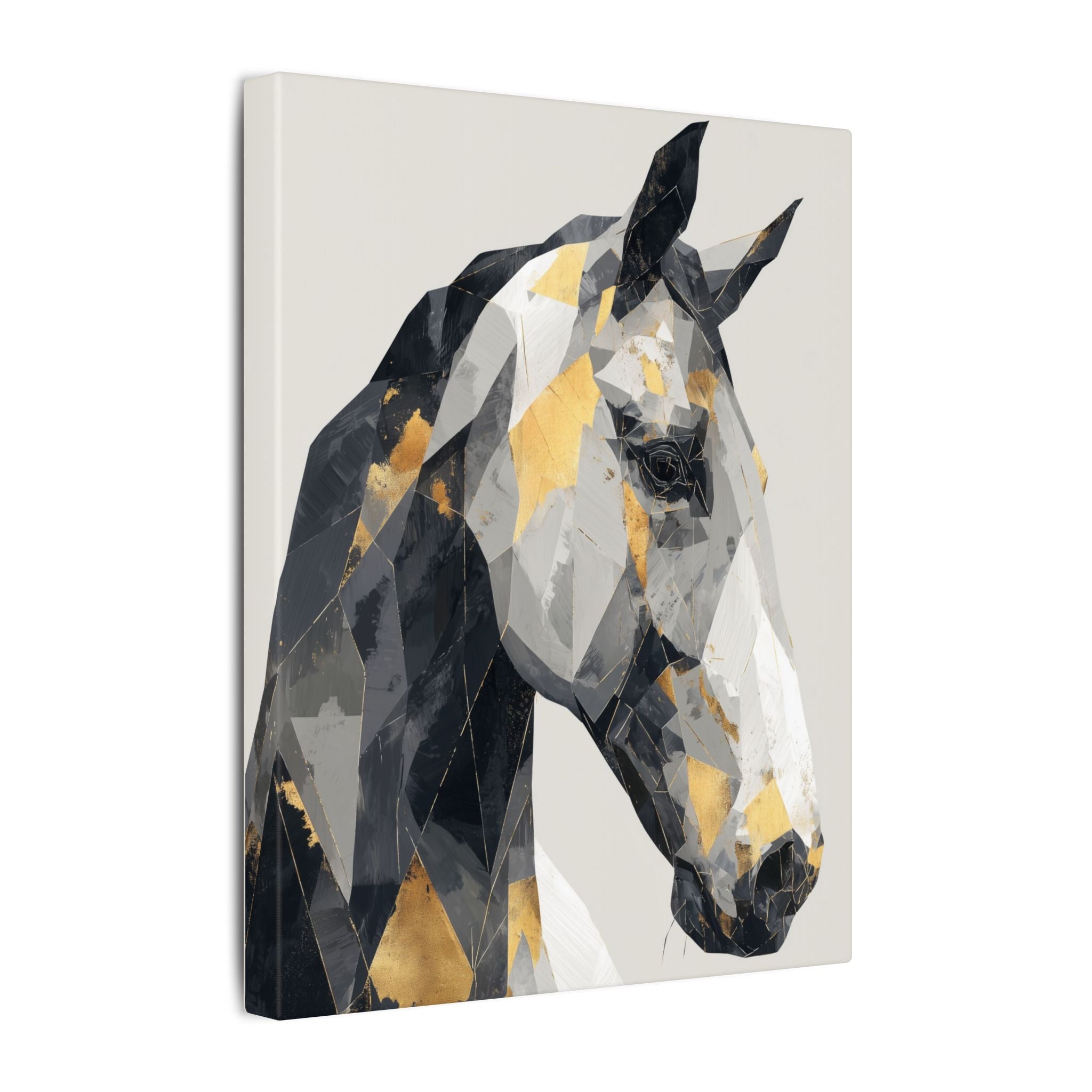 Fractal Equine: Geometric Horse Design, Cubist Digital Art, Black and Gold Abstract Portrait   |  Personalized & Custom Orders Available