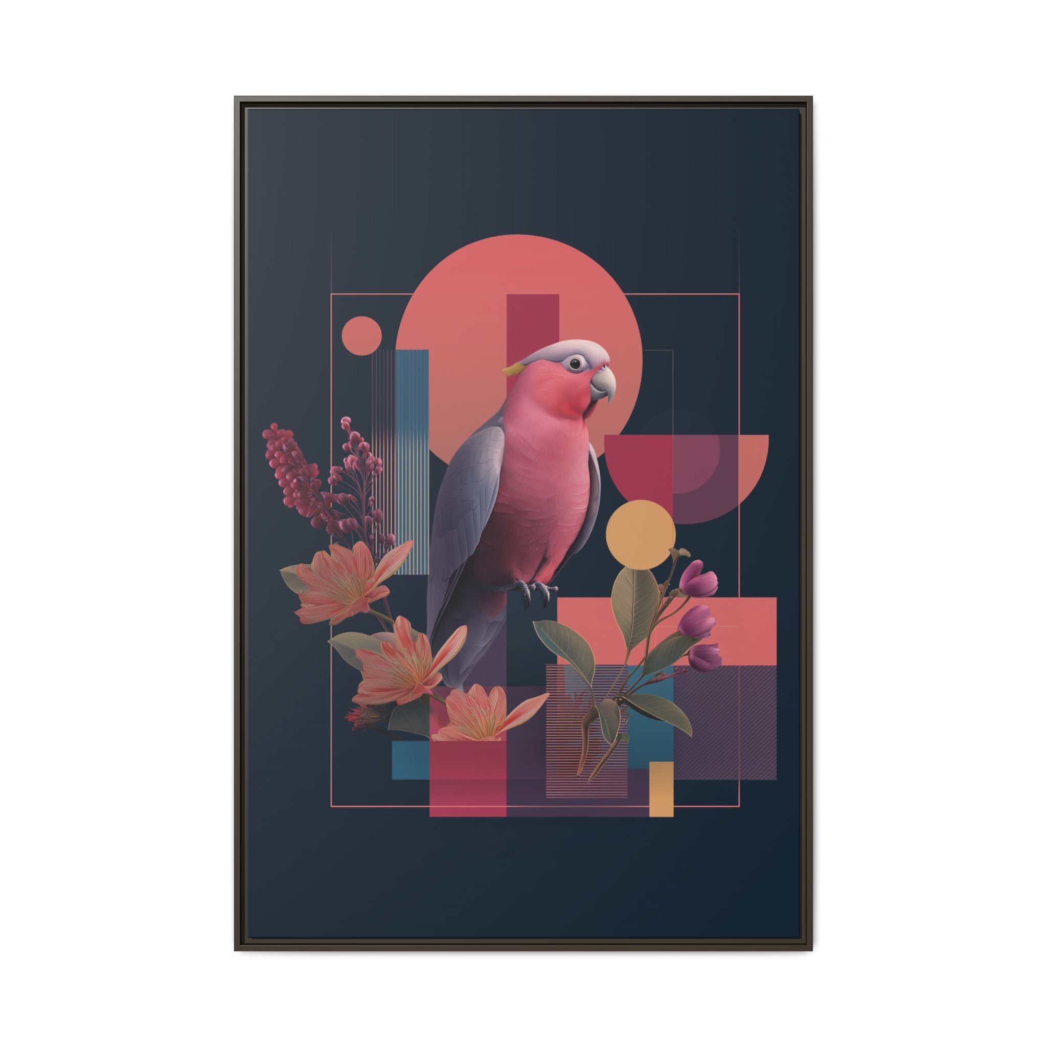 Galah Geometric Framed Print : Stylized Digital Cockatoo Portrait, Contemporary Abstract Botanical    |   Custom Orders Accepted