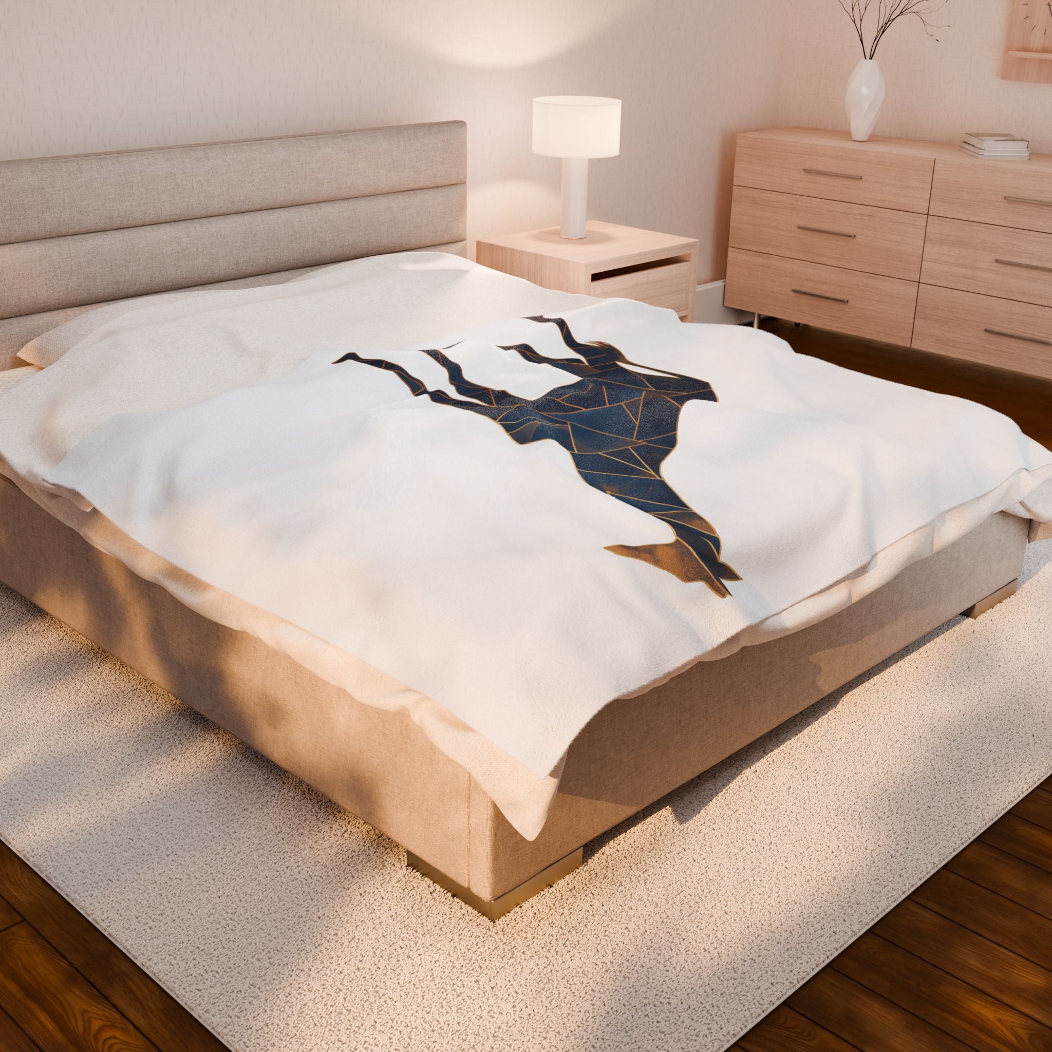 Mosaic Giraffe Quilt: Geometric Wildlife, Modern Blue Triangular Design, Contemporary Digital Illustration   |  Personalized & Custom Orders