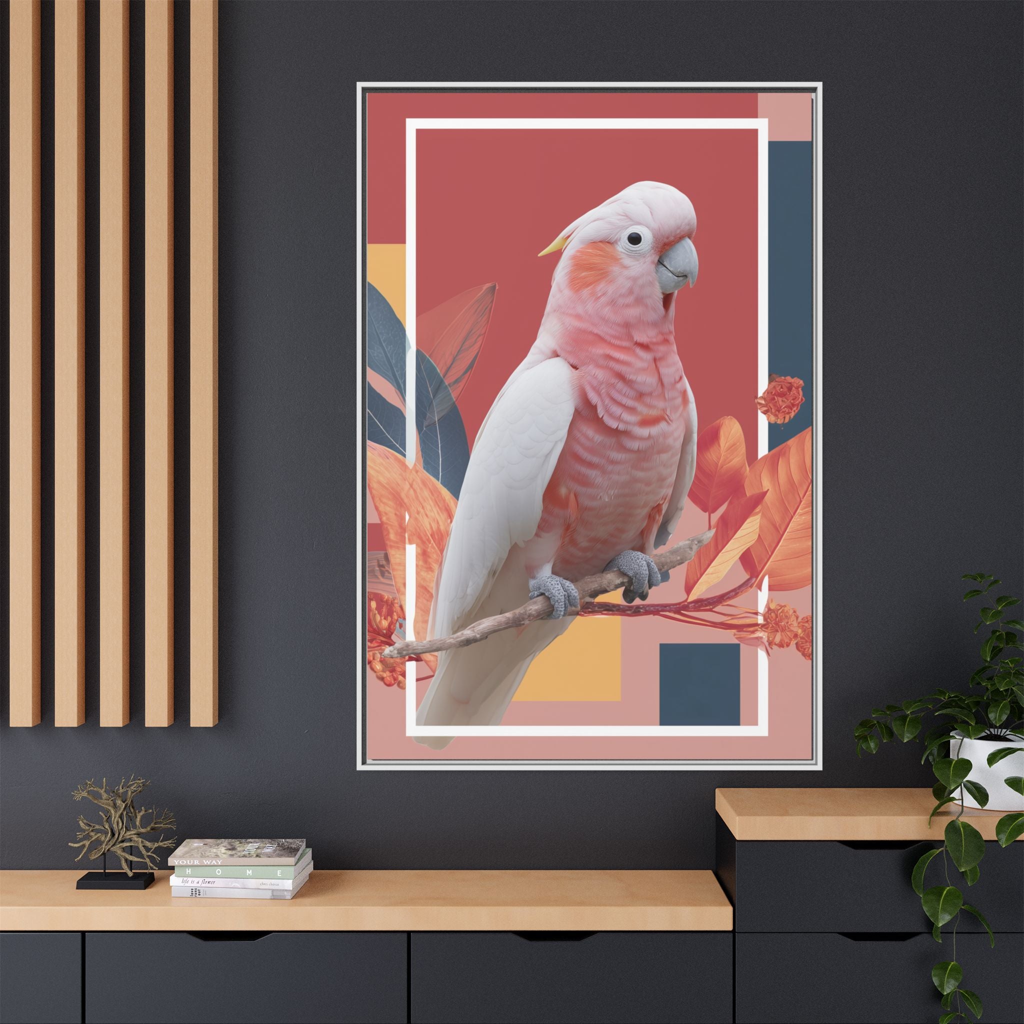 Framed Print: Cockatoo in Contemporary Geometric Style, Modern Avian Art Collection   |  Personalized & Custom Orders Available