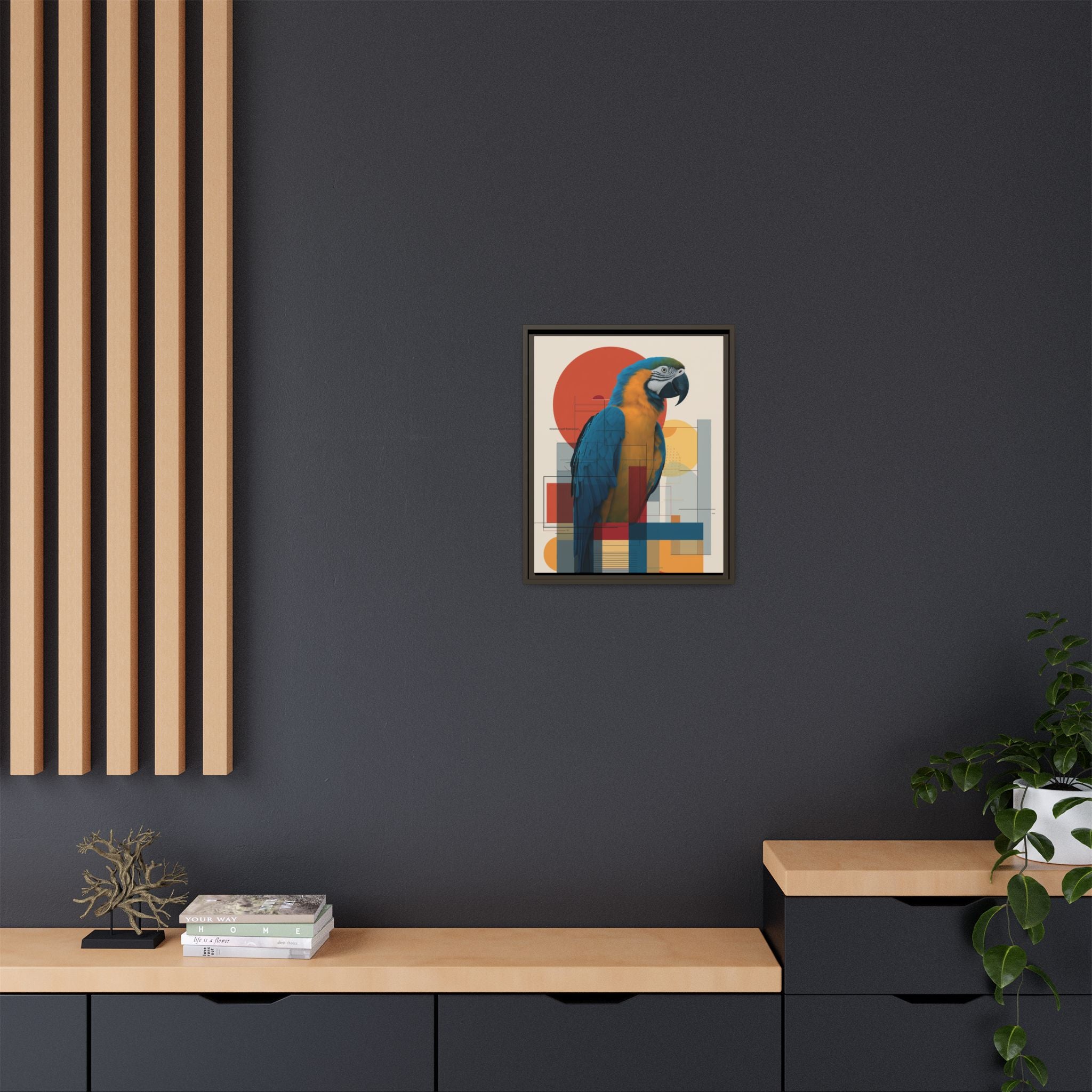 Macaw in Geometric Harmony: Modern Avian Portrait, Architectural Abstract Composition   |    Custom Orders Available